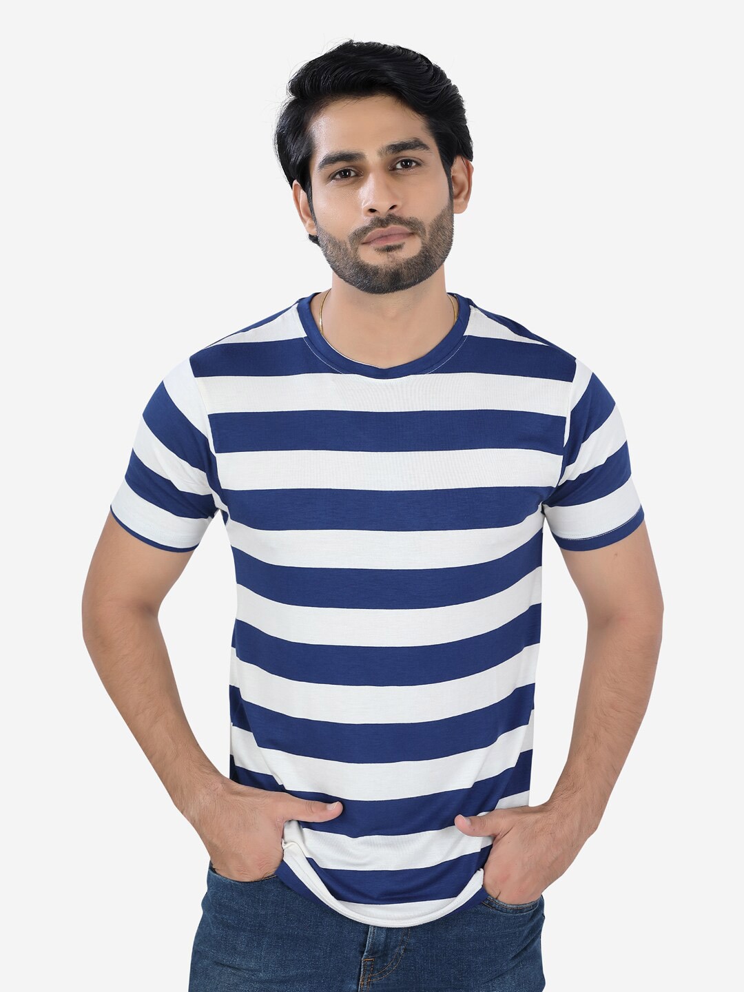 

VASTRADO Men Blue Striped T-shirt
