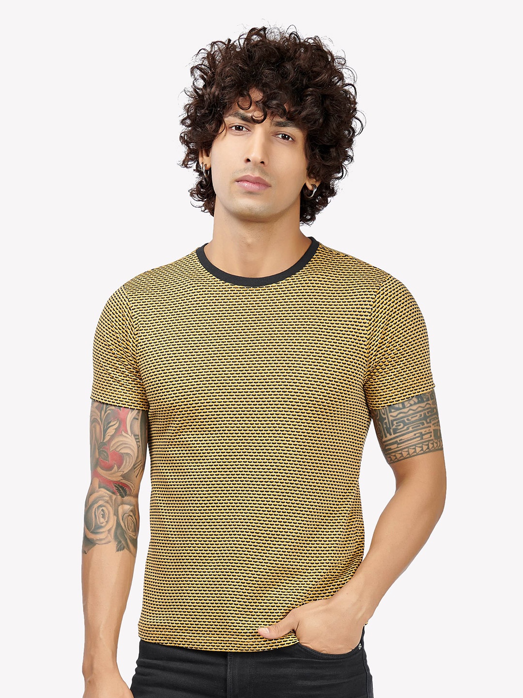 

VASTRADO Men's Yellow Striped T-shirt