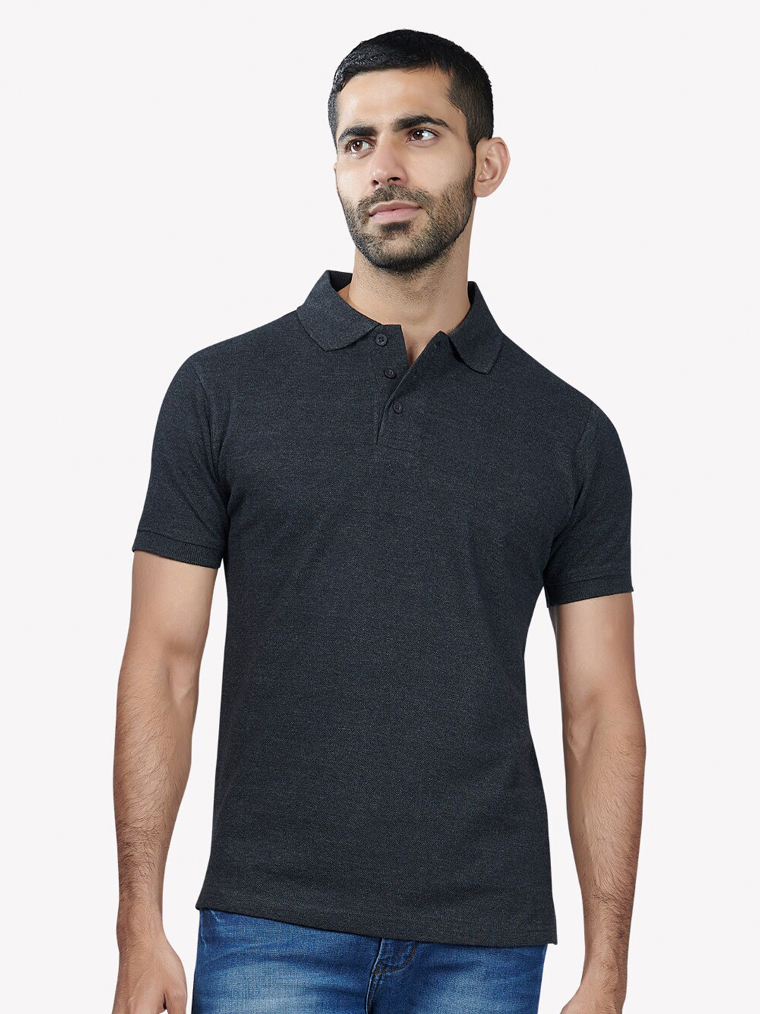 

VASTRADO Men Solid Charcoal Polo Collar T-shirt