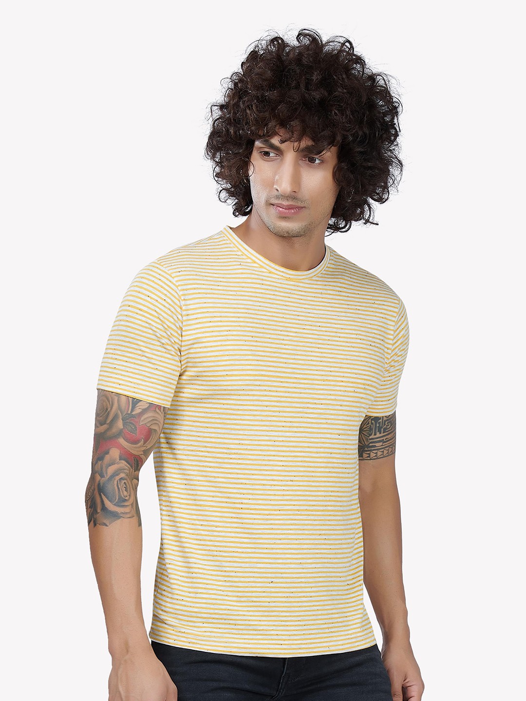 

VASTRADO Men Yellow Striped T-shirt