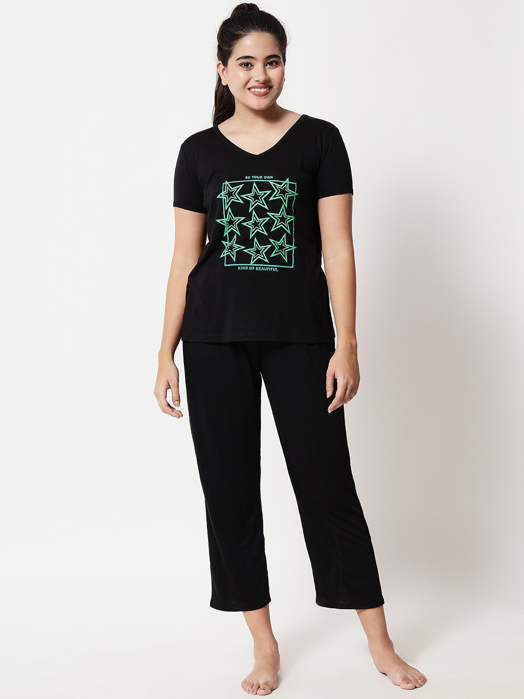 

Yaadleen Women Black & Green Night suit