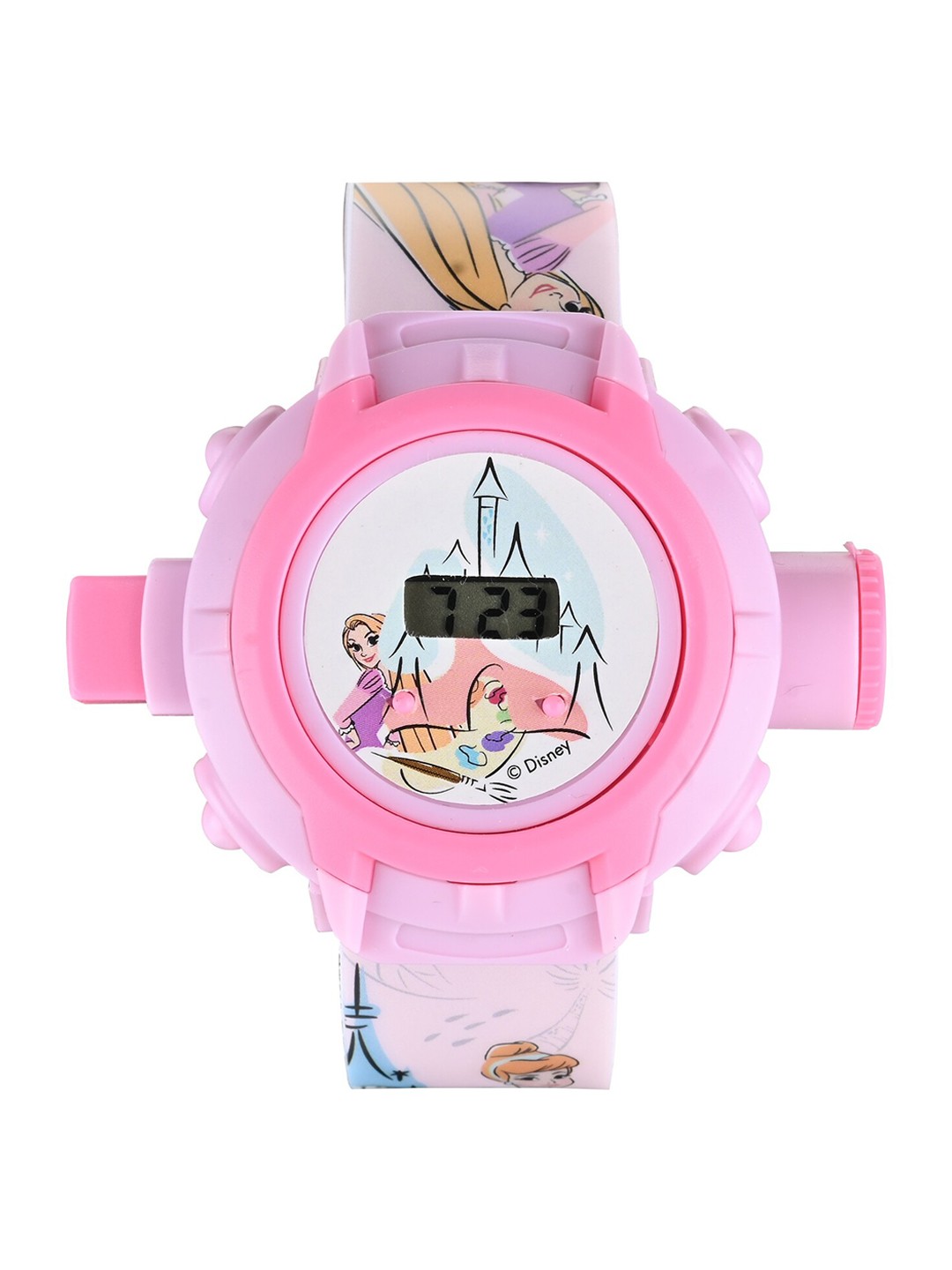 

Disney Girls Frozen Pink & Purple Printed Dial & Multicoloured Straps Projector Watch