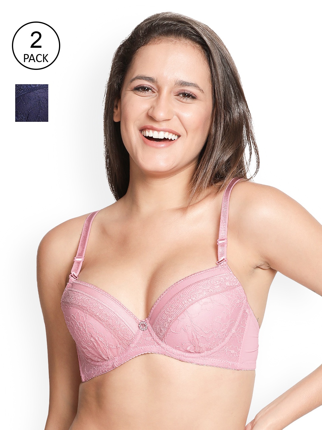 

Susie Navy Blue & Pink Bra Underwired Lightly Padded