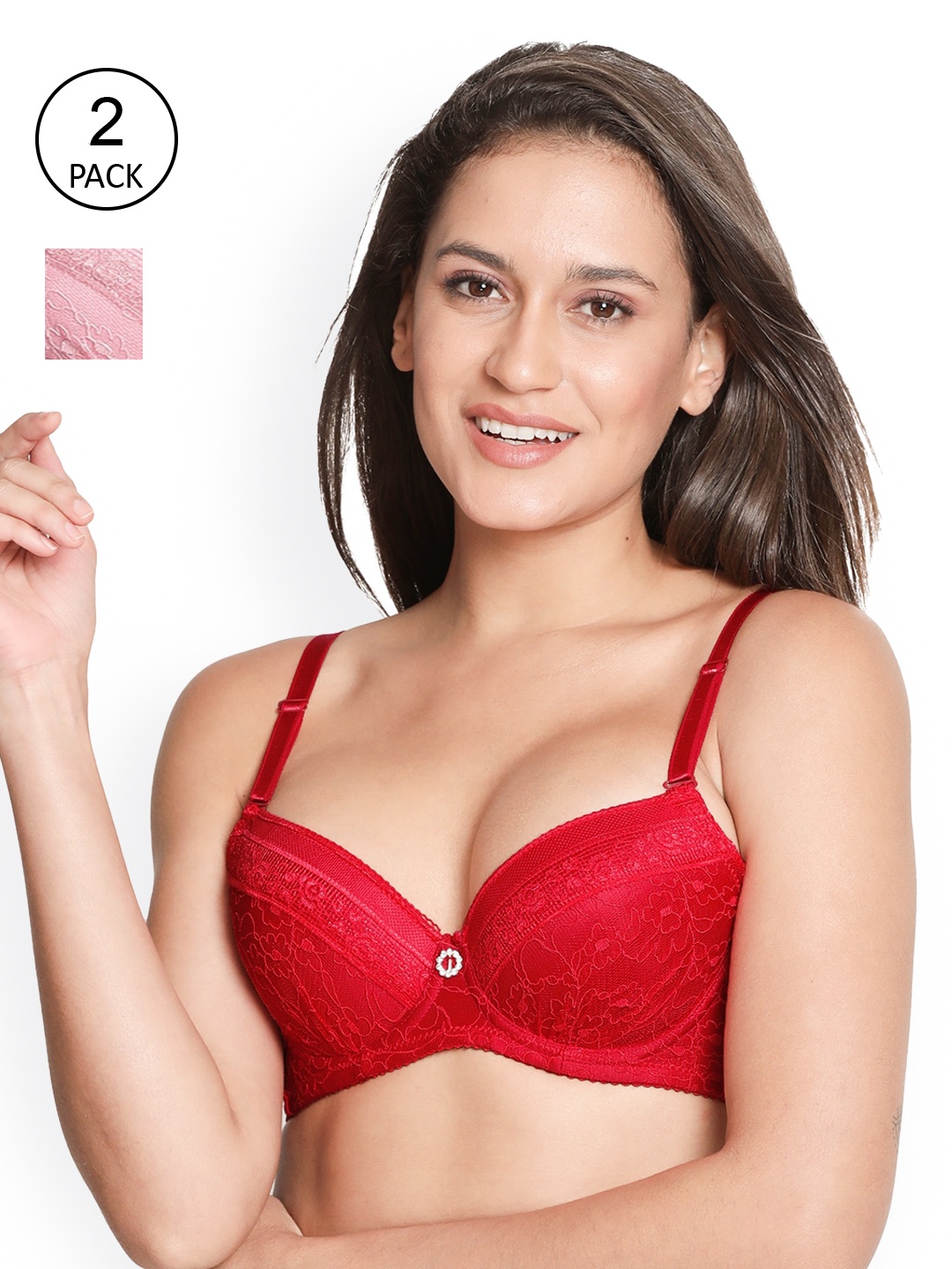 

Susie Pack of 2 Red & Pink Bra - Underwired Lightly Padded