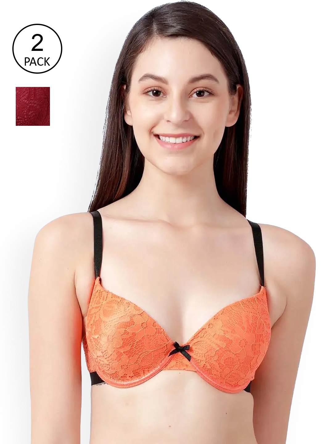 

Susie Women Maroon & Orange Floral Bra Underwired Heavily Padded Set of 2