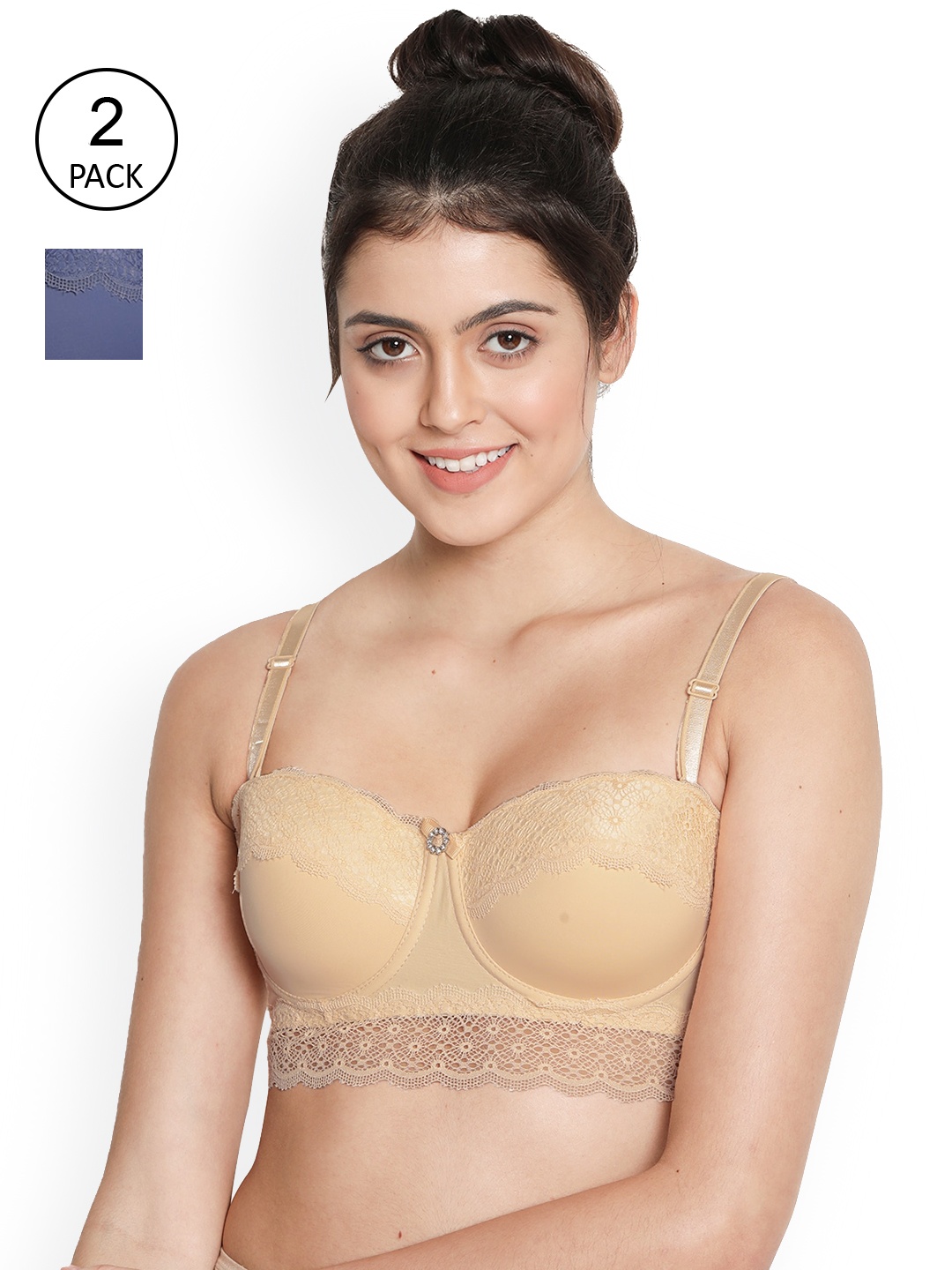 

Susie Set of 2 Navy Blue & Beige Anti-Odour Balconette Bra - Underwired Lightly Padded