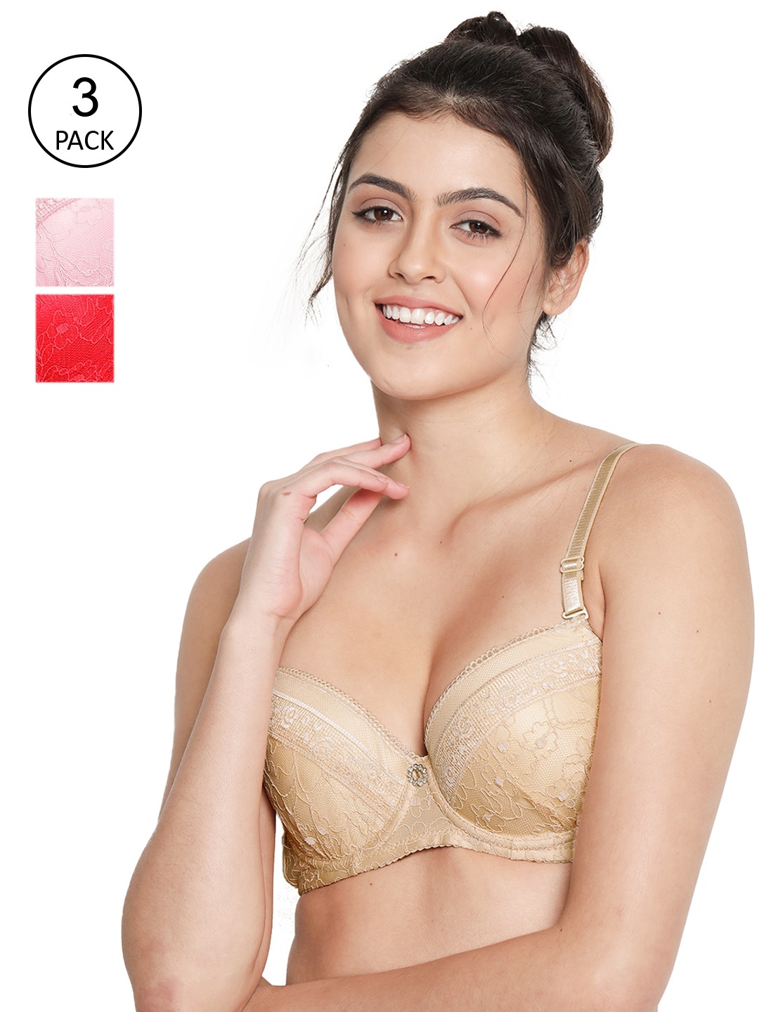 

Susie Pack of 3 Pink & Beige Bra Underwired Lightly Padded