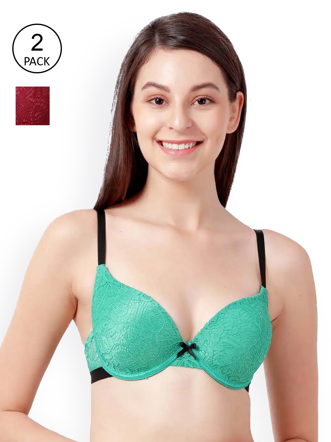 

Susie Women Maroon & Green Pack of 2 Underwired Lightly Padded Bra