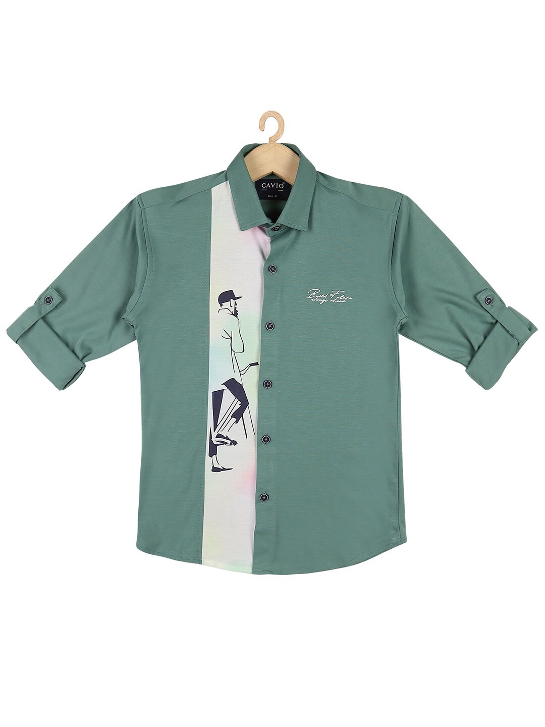 

CAVIO Boys Green Casual 100 % Cotton Shirt