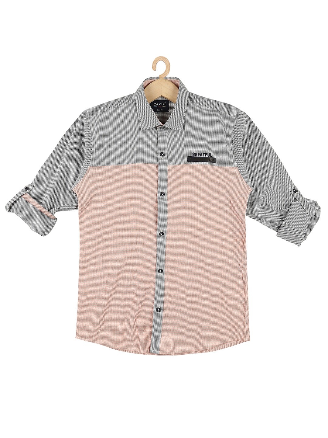 

CAVIO Boys Peach-Coloured Printed long sleeve Casual Shirt