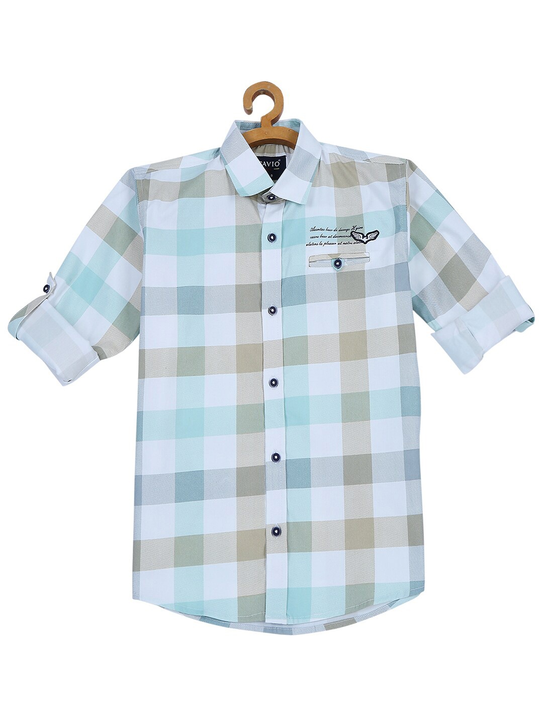 

CAVIO Boys Cream-Coloured Buffalo Checks Checked Casual Shirt