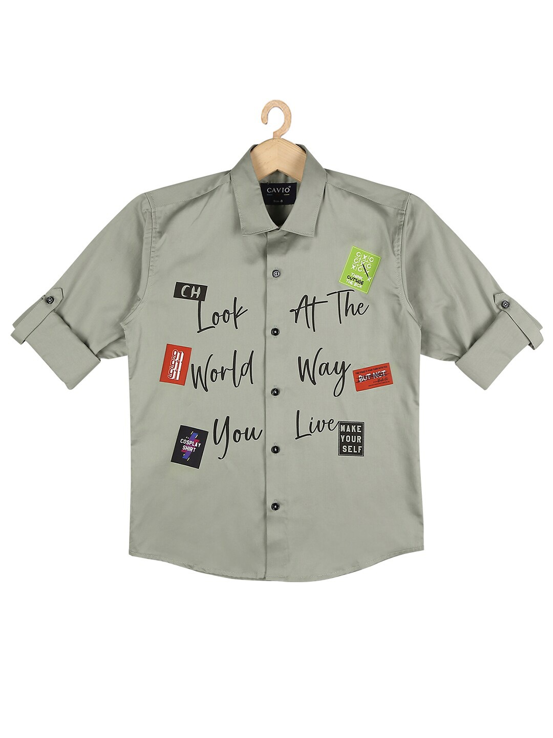 

CAVIO Boys Green Regular Fit Printed Casual Shirt