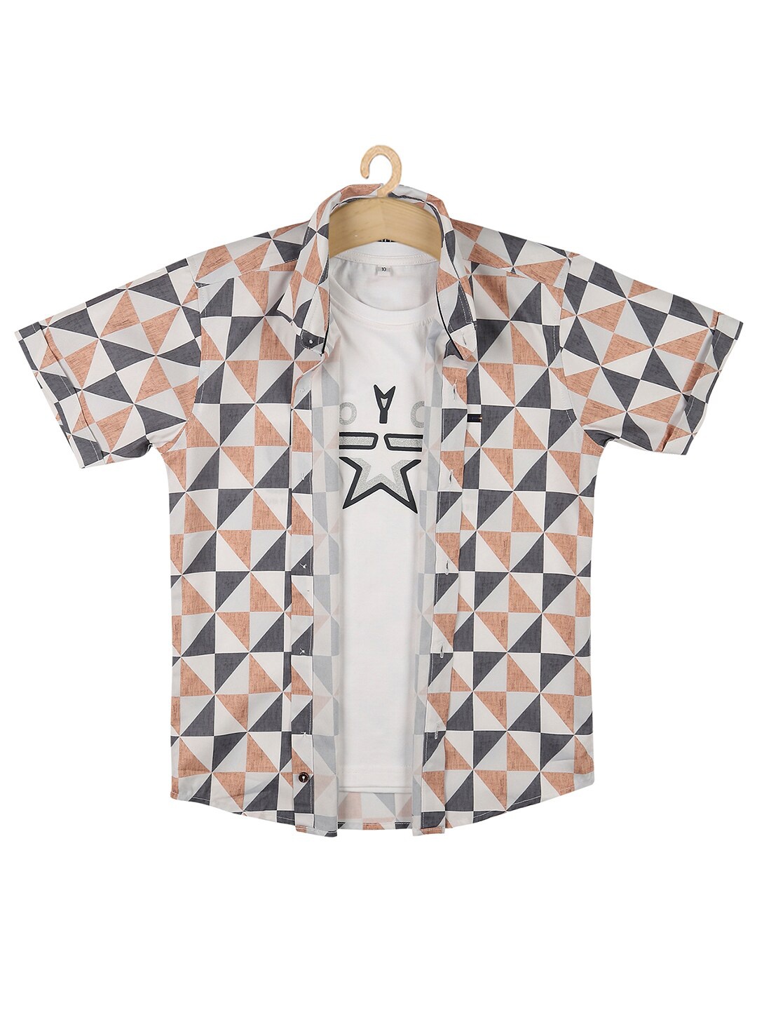 

CAVIO Boys Printed Casual Shirt & T-Shirt, Rust