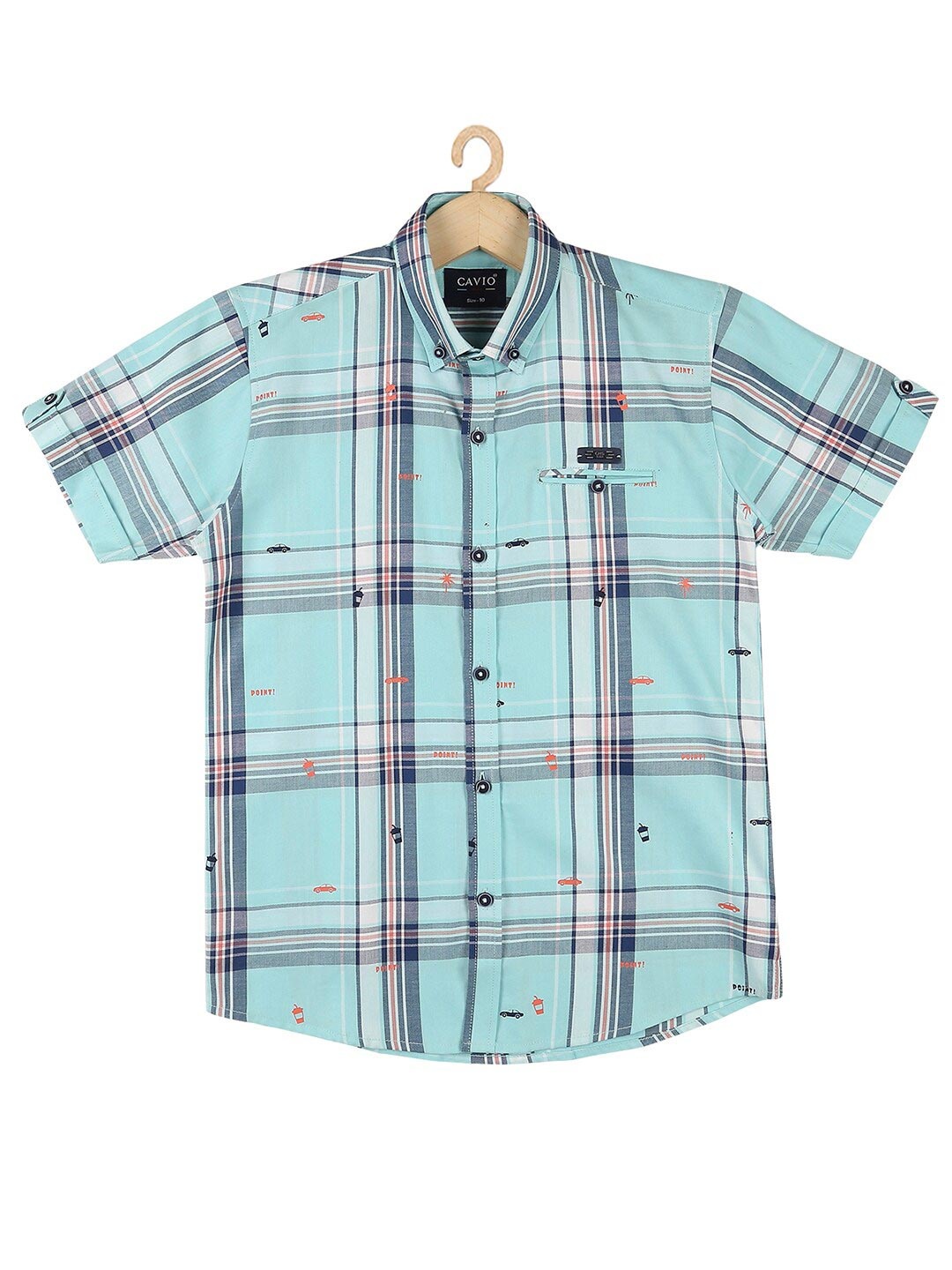 

CAVIO Boys Turquoise Blue Checked Casual Shirt
