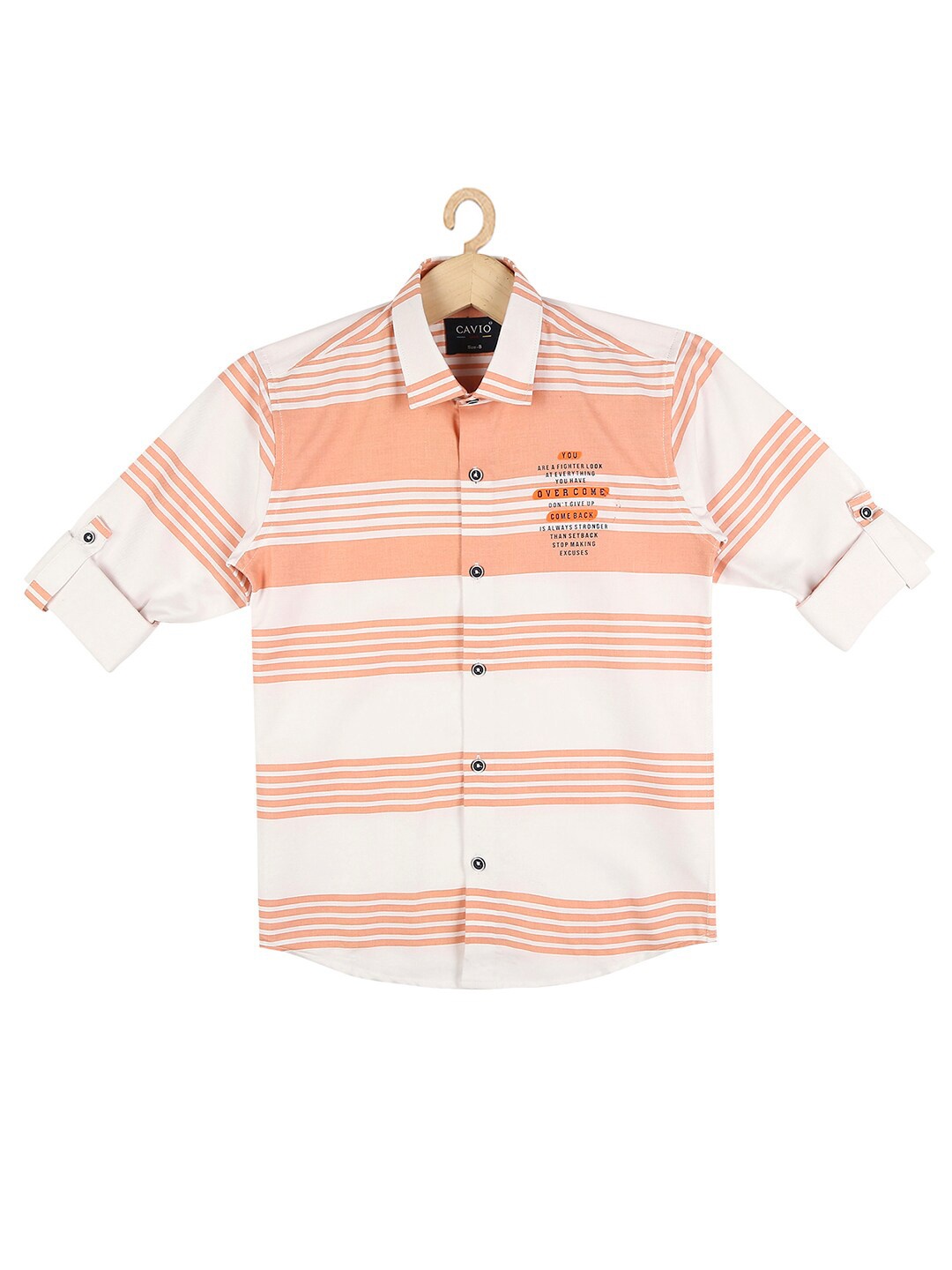 

CAVIO Boys Peach & White Coloured Horizontal Striped Casual Shirt