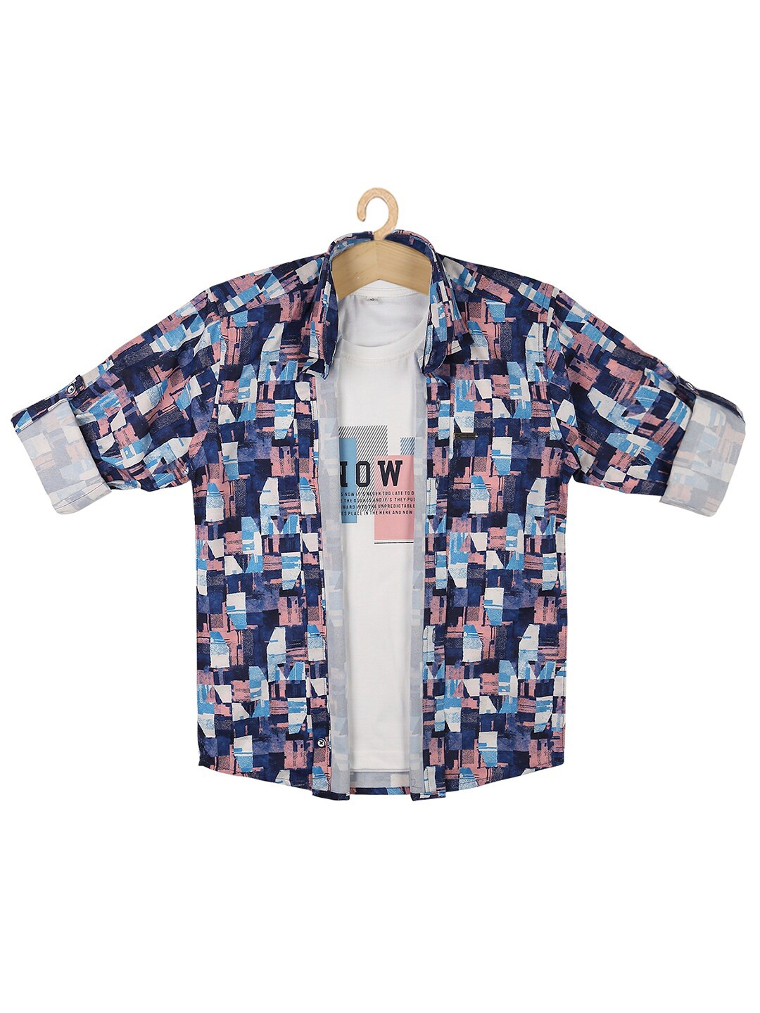 

Cavio Boys Blue Printed Casual Shirt & T-Shirt