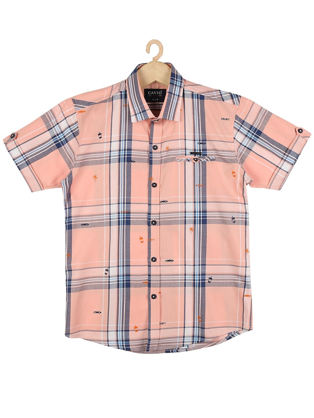 

CAVIO Boys Pink Checked 100 % Cotton Casual Shirt