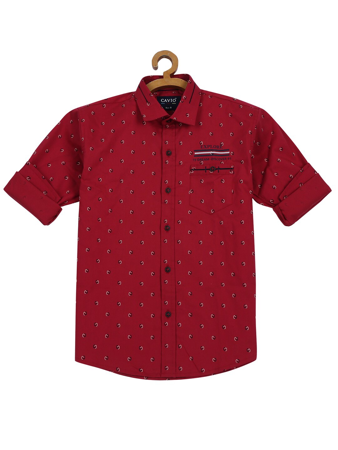 

CAVIO Boys Red Printed Casual Shirt