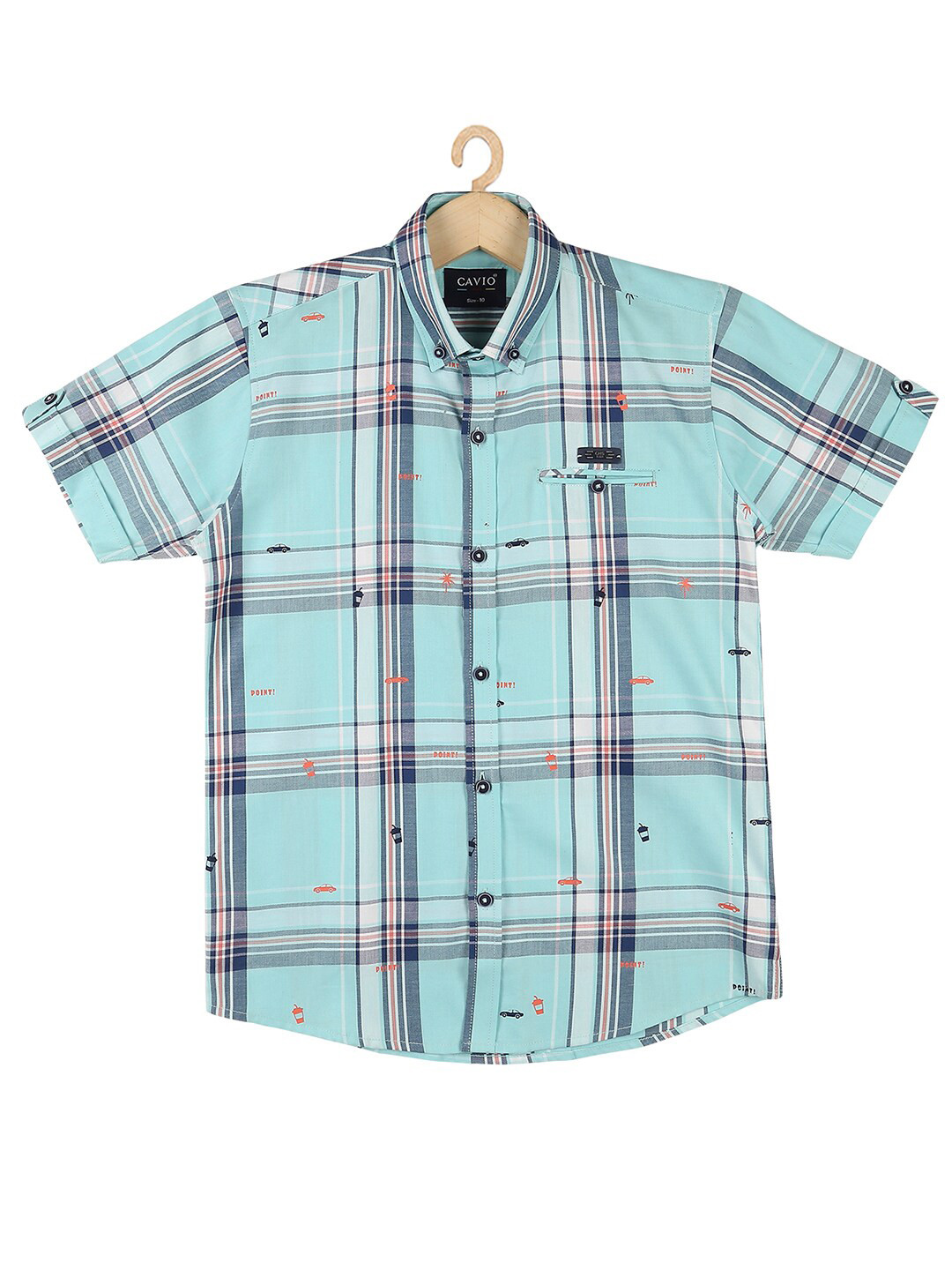 

CAVIO Boys Turquoise Blue Checked Casual Shirt