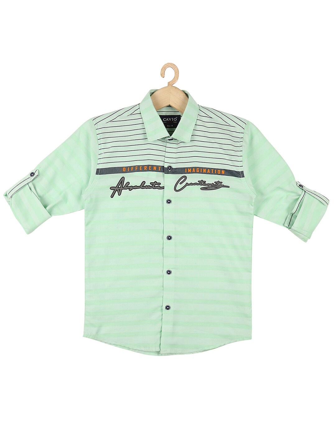 

CAVIO Boys Sea Green Horizontal Stripes Striped Casual Shirt