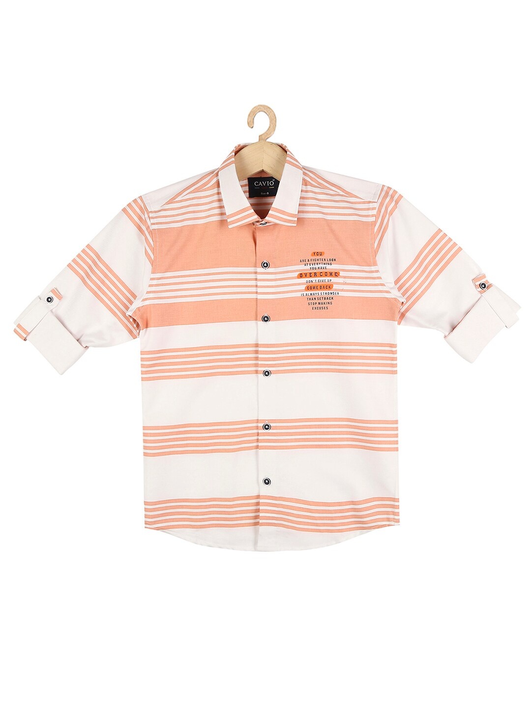 

CAVIO Boys Peach-Coloured Horizontal Stripes Striped Casual Shirt