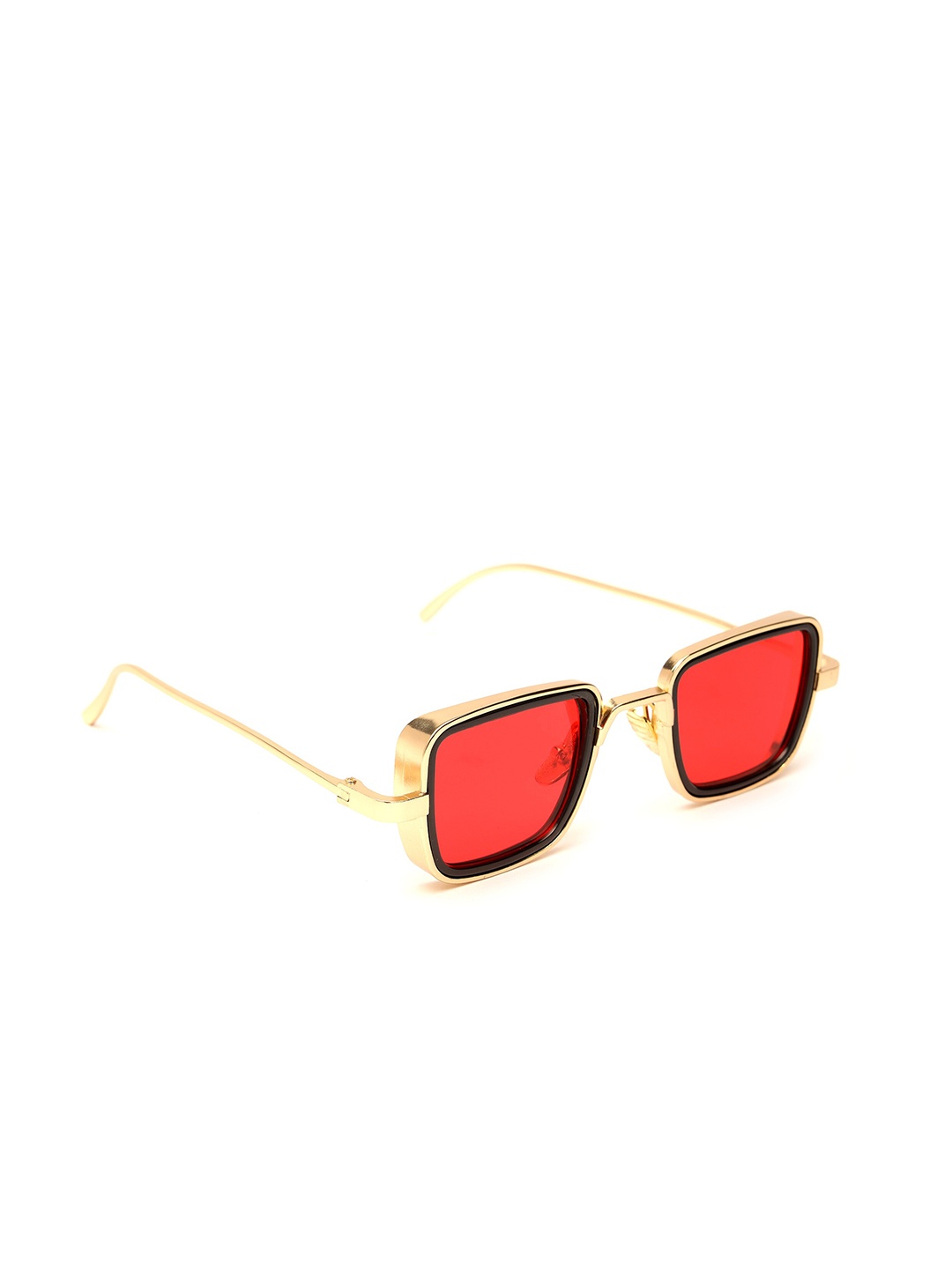 

FUZOKU Unisex Red Lens & Gold-Toned Square Sunglasses with UV Protected Lens-FZKSS202223