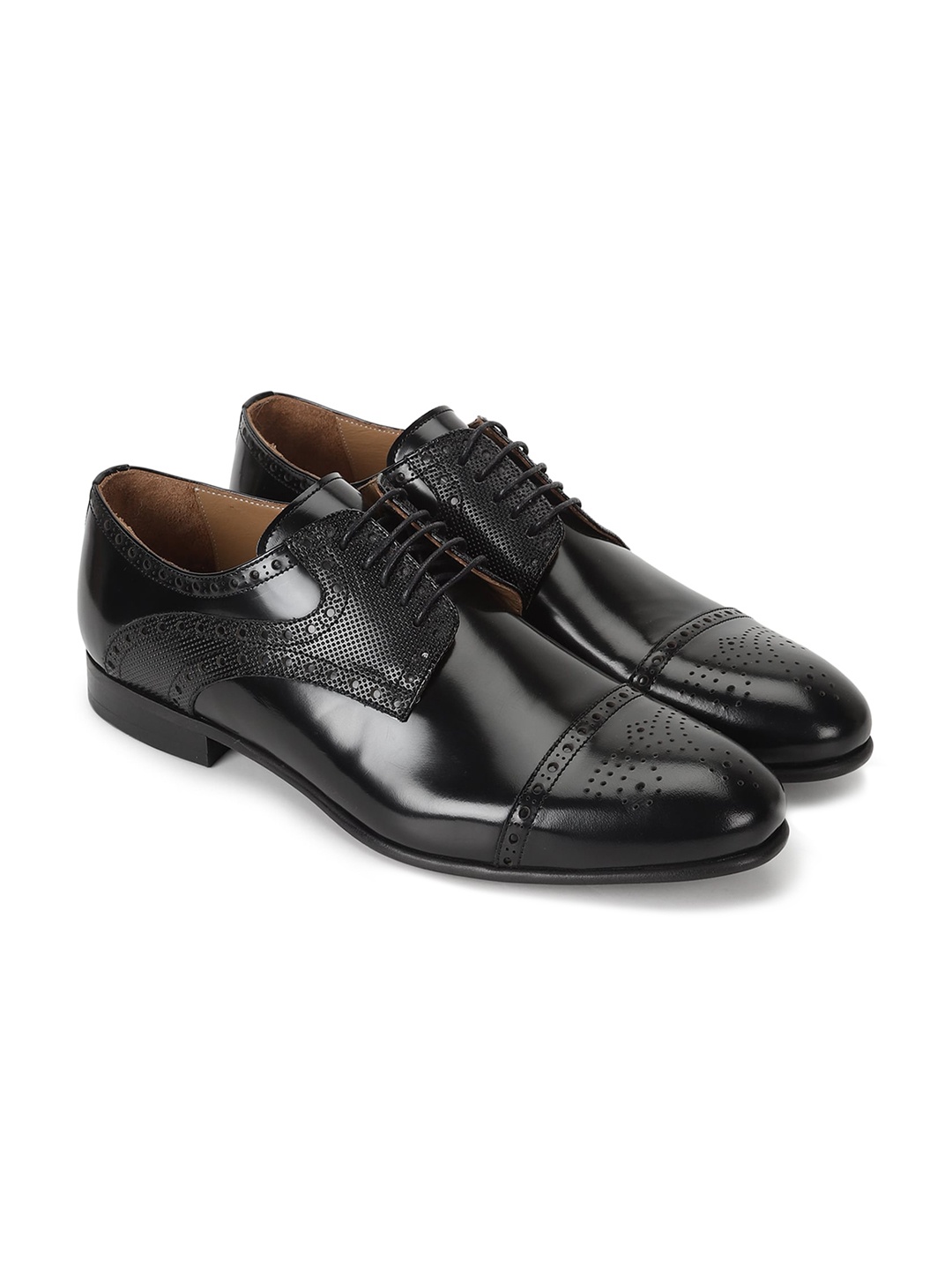 

MOLYER Men Black Solid Leather Formal Derbys