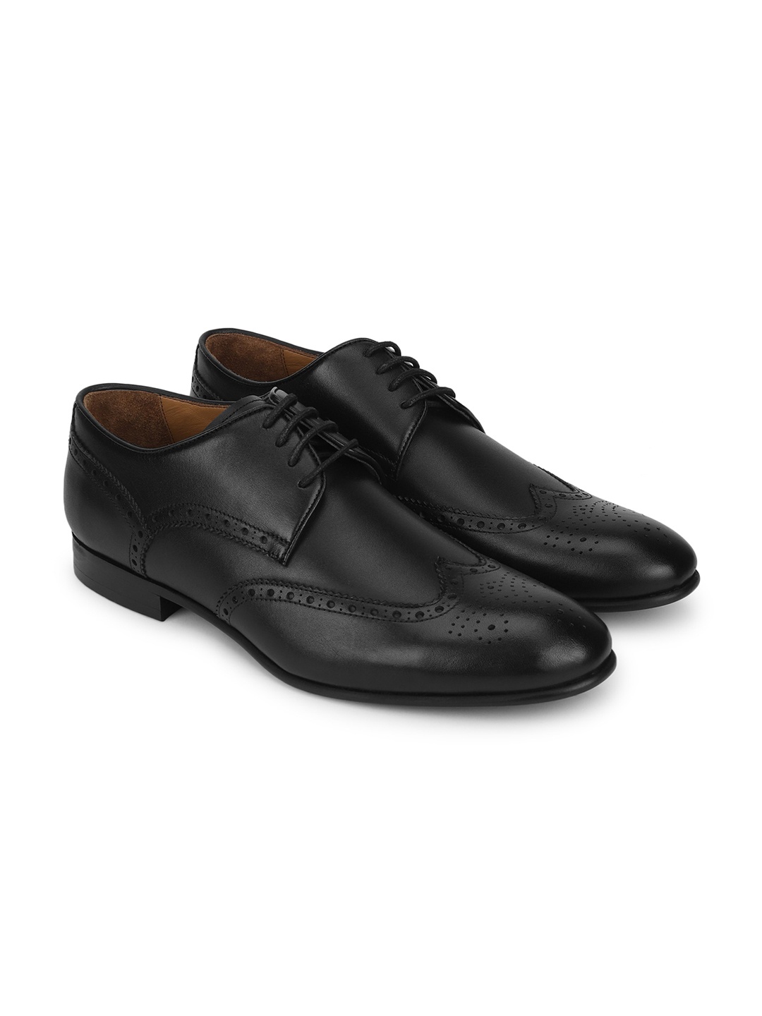 

MOLYER Men Black Solid Leather Formal Derbys