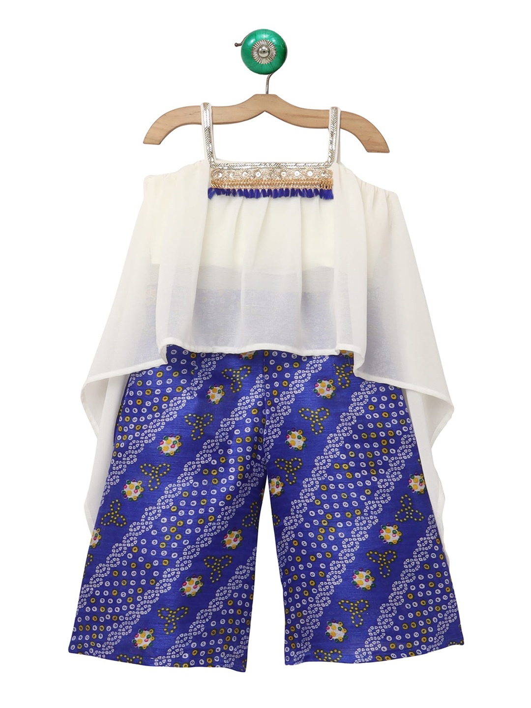 

MANY FROCKS & Girls Blue Bandhani Embroidered Kurti with Dhoti Pants
