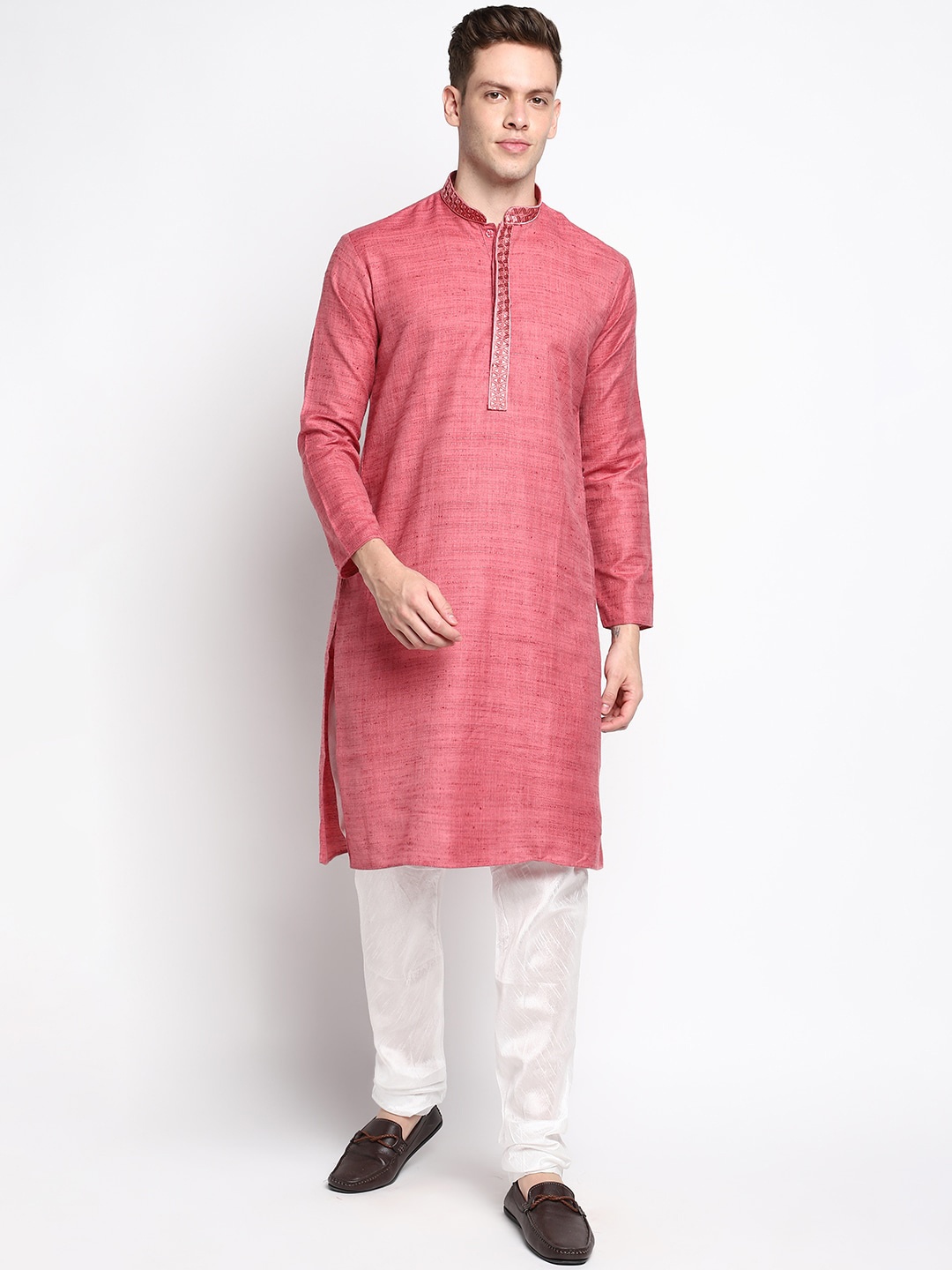 

DEVOILER Men Red Thread Work Kurta