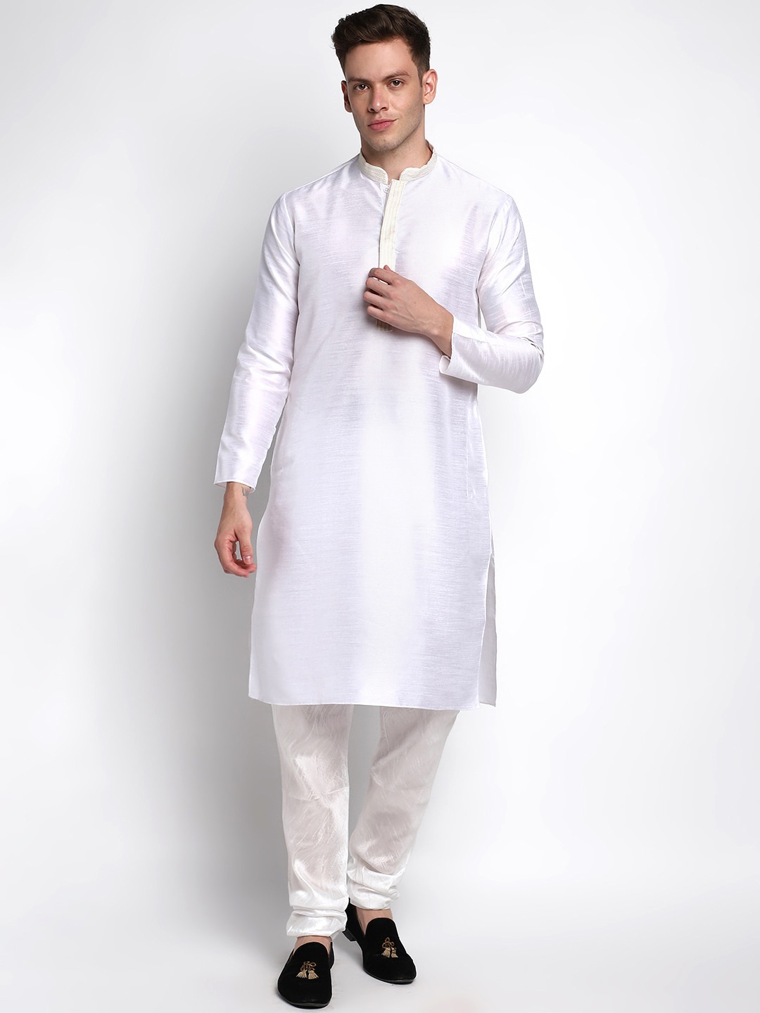 

DEVOILER Men's White Thread Work Kurta