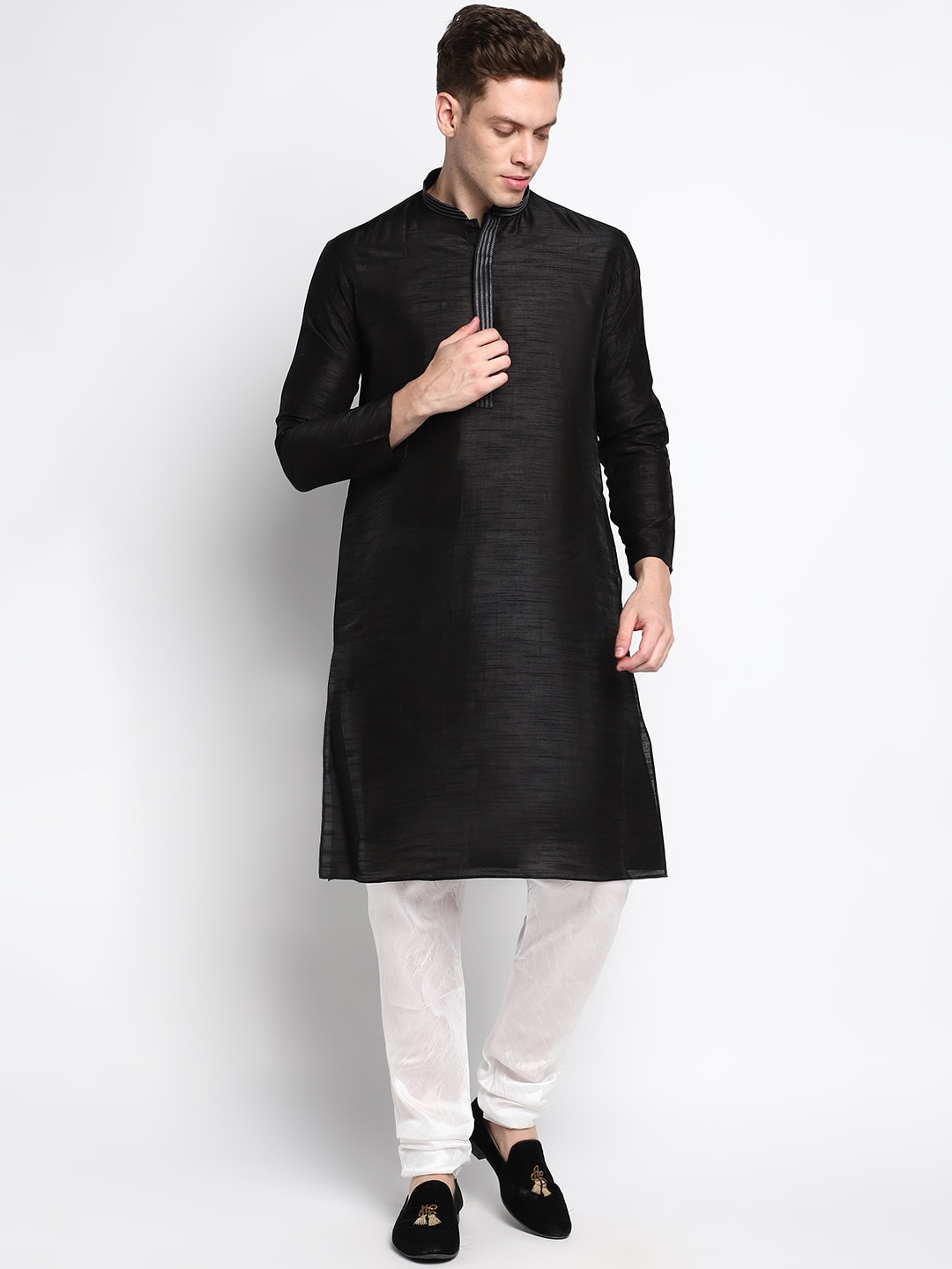 

DEVOILER Men Black Self Design Kurta