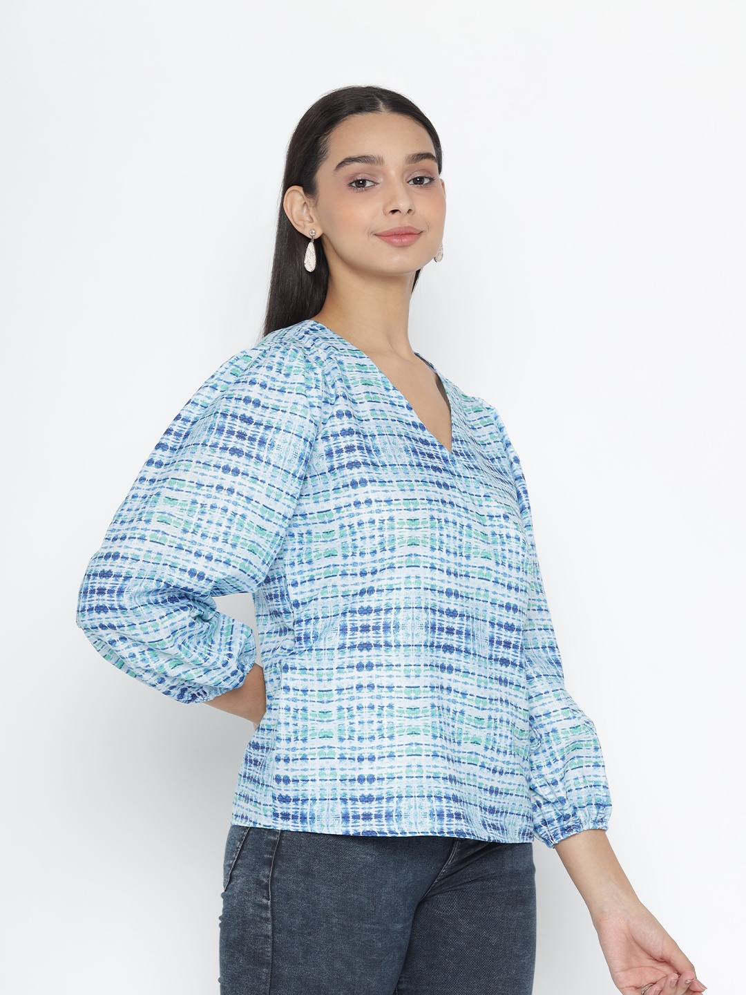 

SEW YOU SOON Blue Printed Knot Rob Style Top