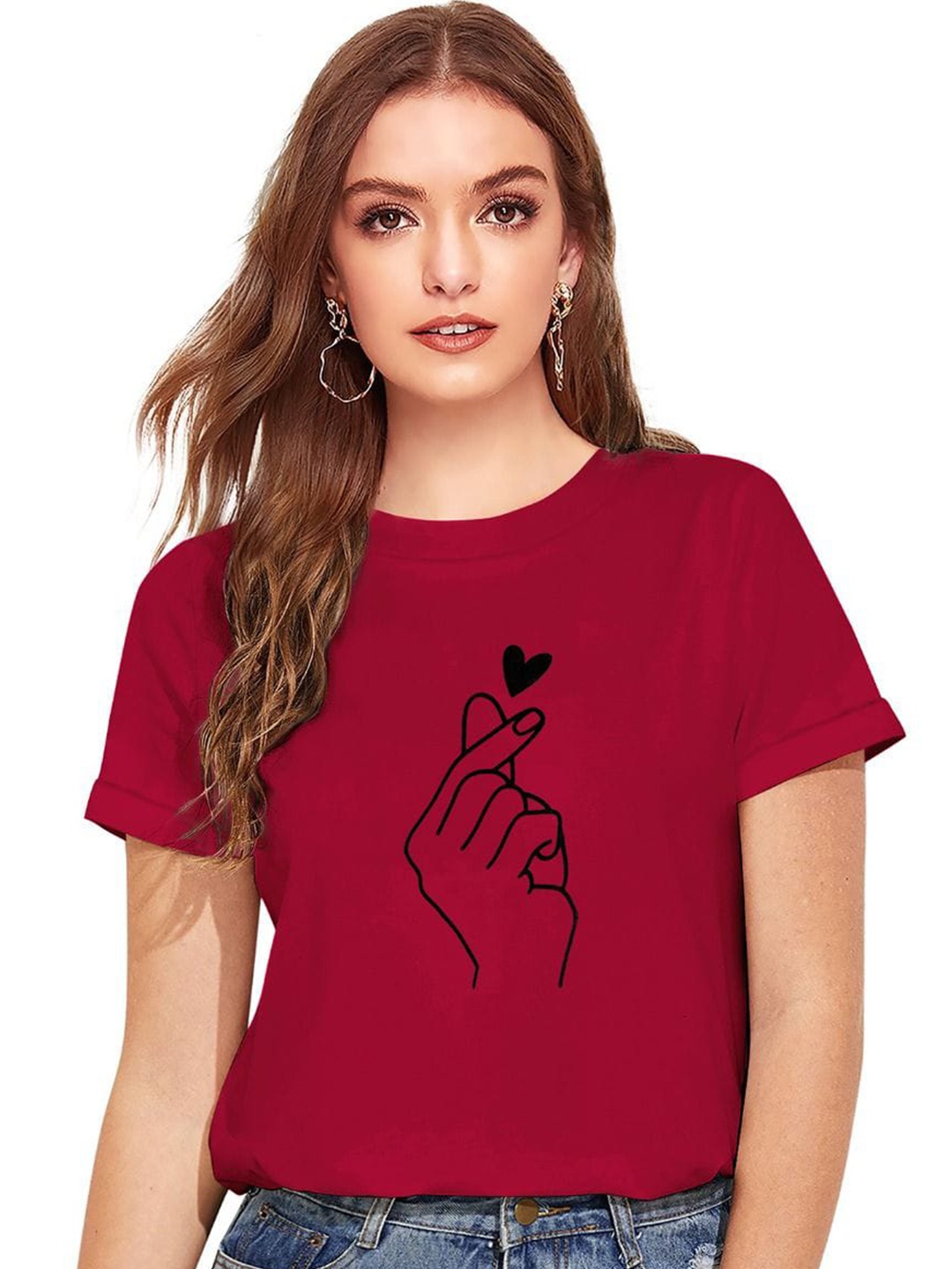 

Risirioutfit Women Maroon Printed T-shirt