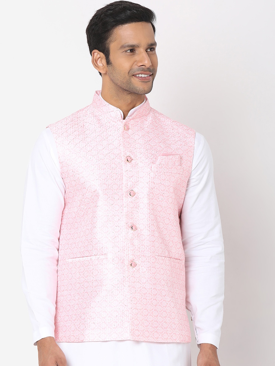 

SALWAR STUDIO Men's Pink Nehru Jackets