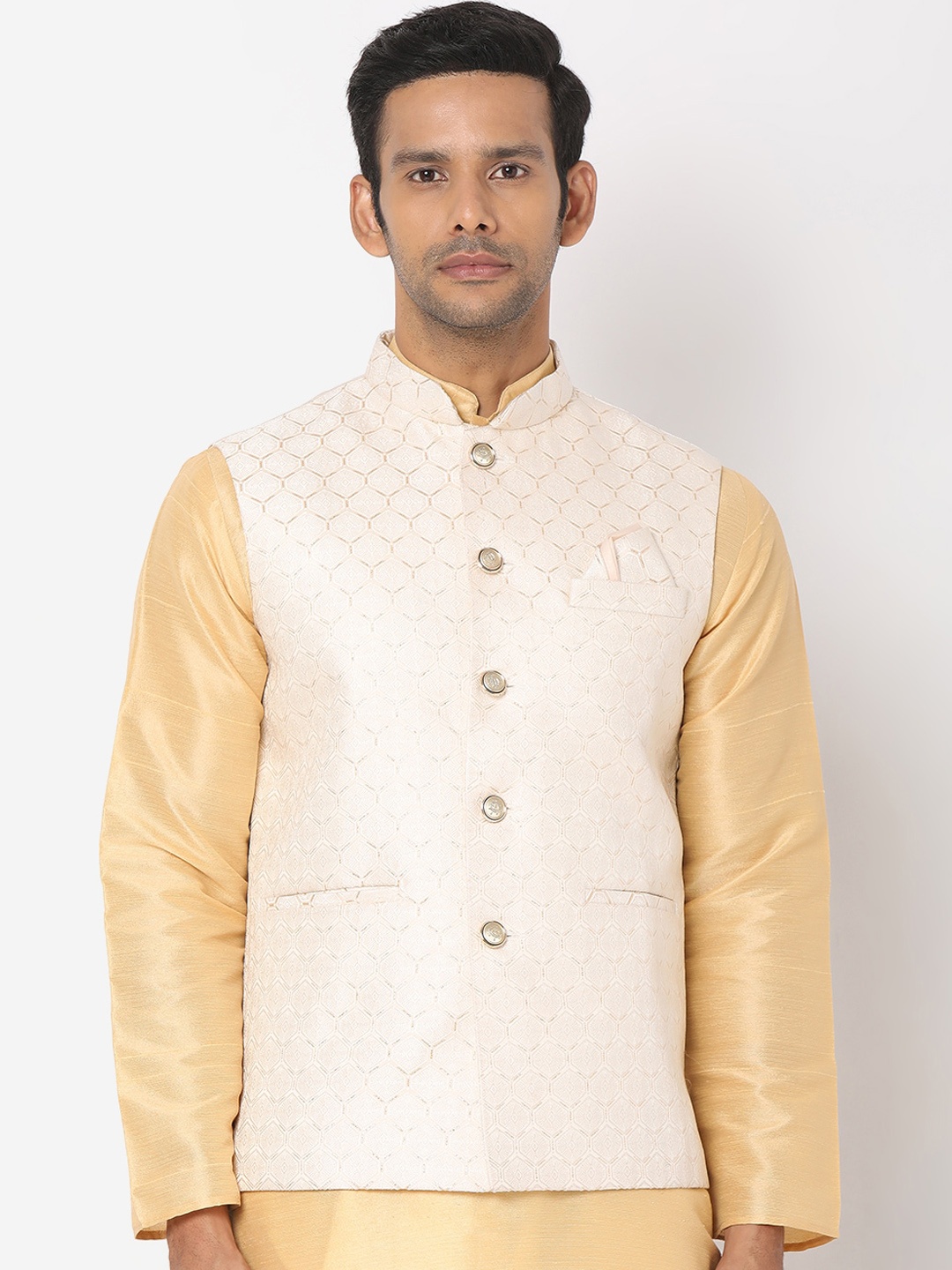 

SALWAR STUDIO Men Cream Woven Design Nehru Jacket