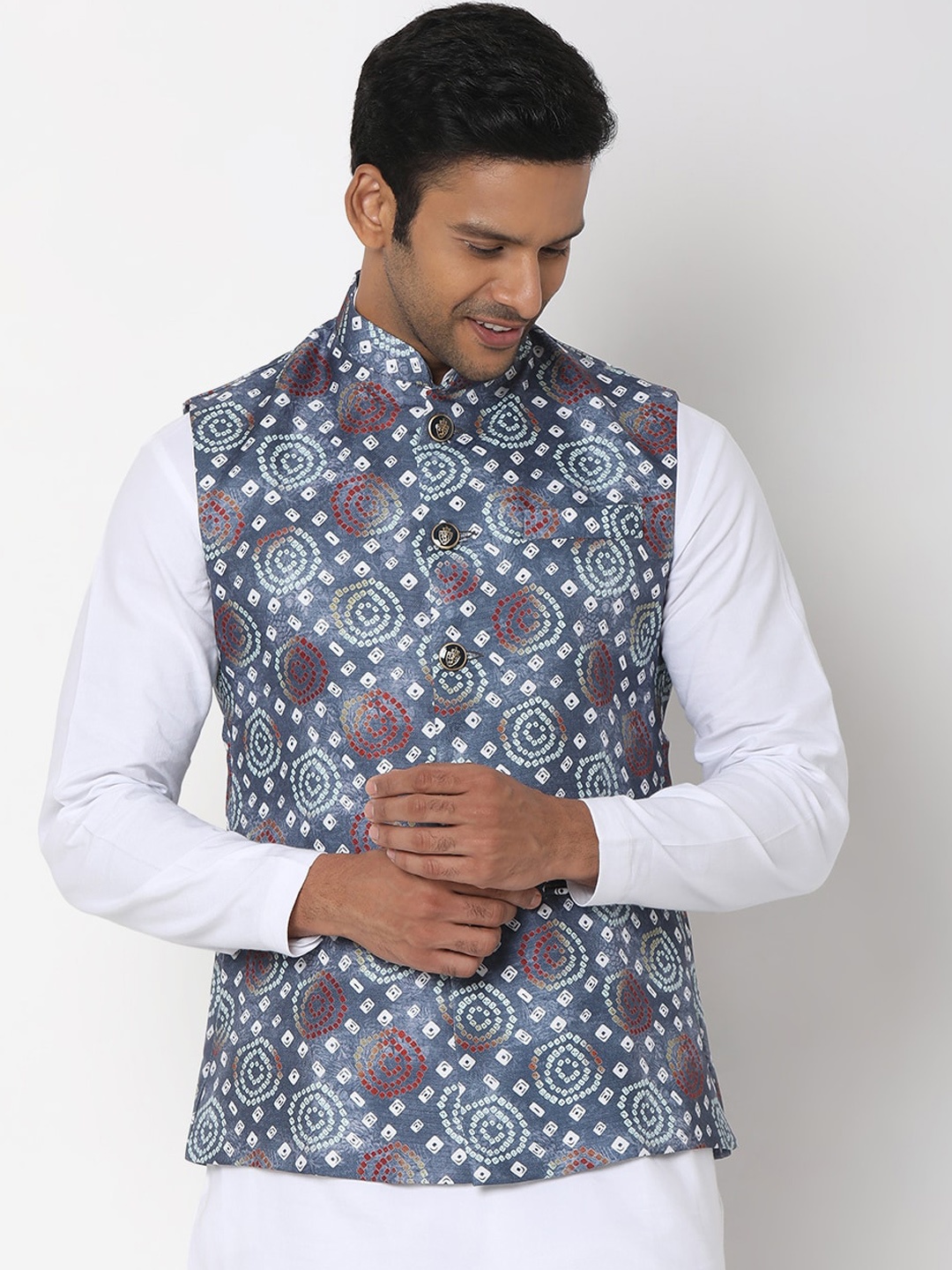 

SALWAR STUDIO Men Grey Digital Printed Nehru Jackets