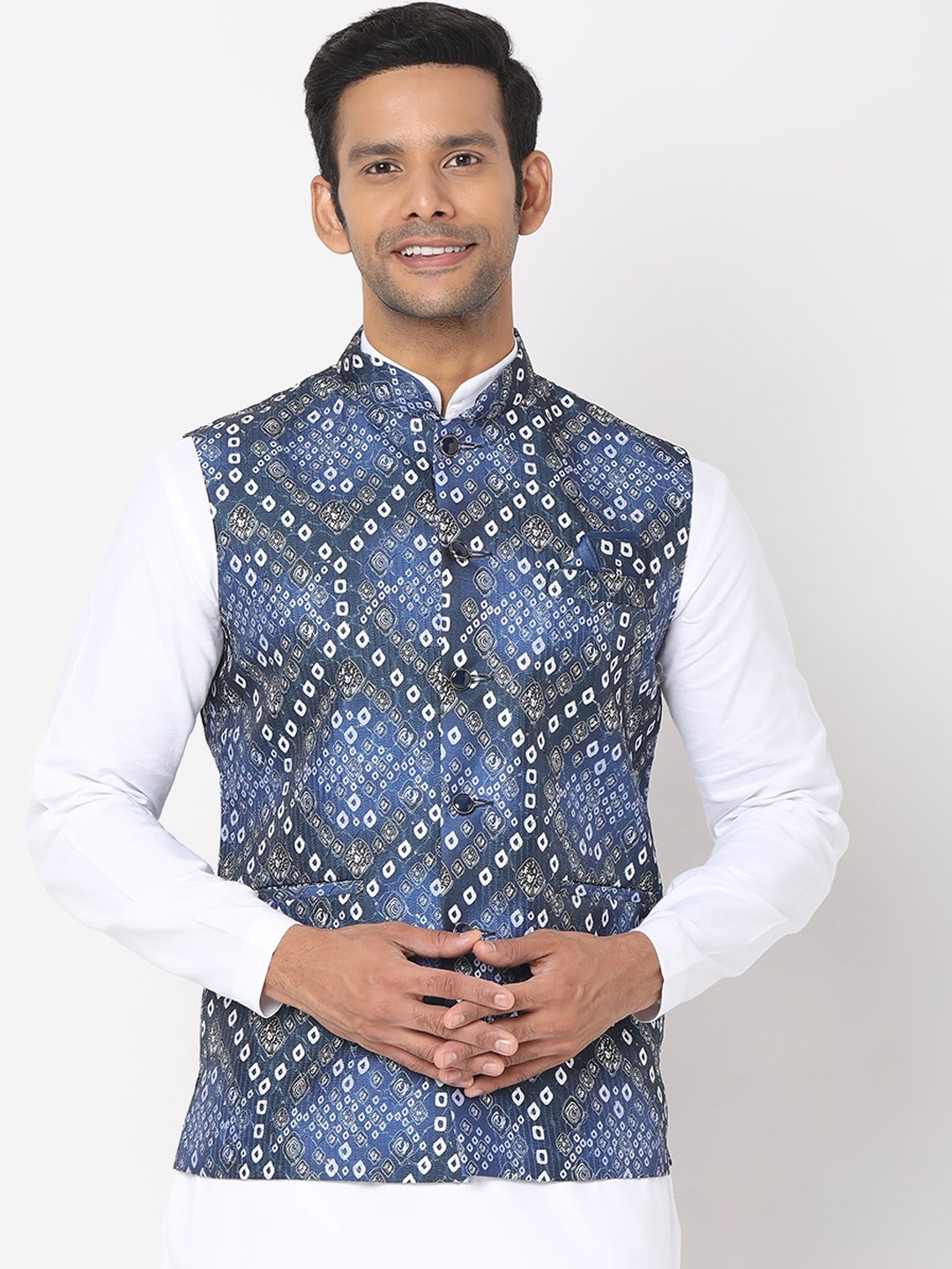 

SALWAR STUDIO Men Blue Printed Nehru Jackets