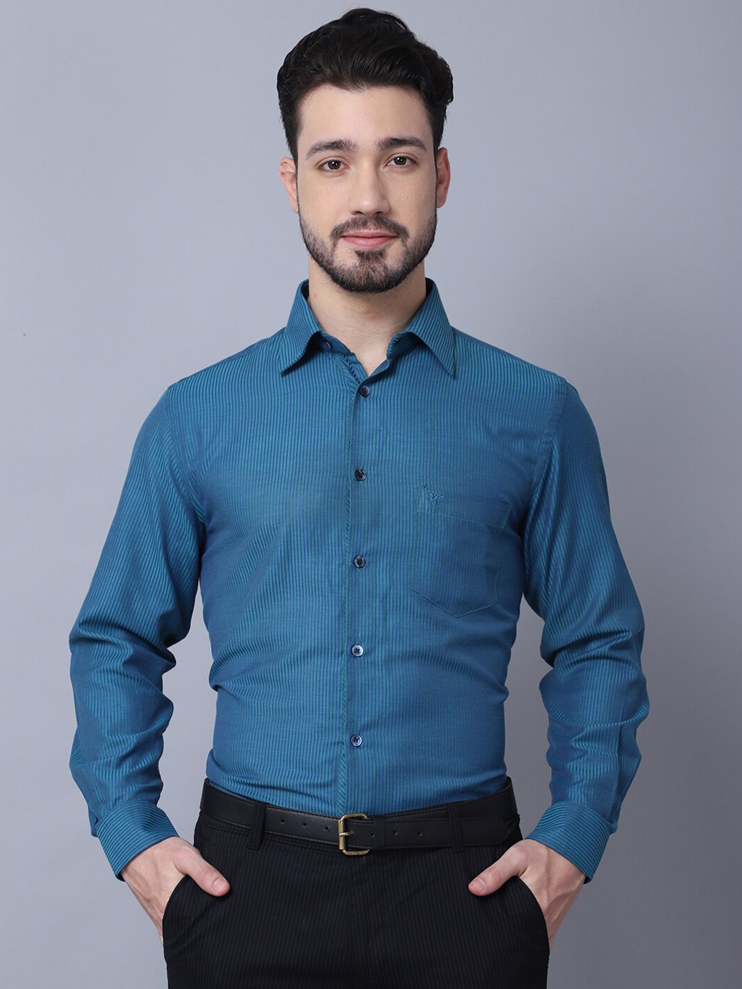 

Cantabil Men Blue Striped Formal Shirt