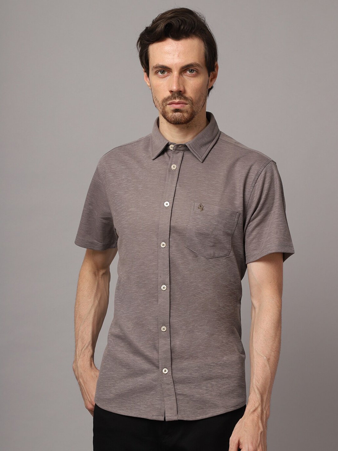 

Cantabil Men's Dark Grey Casual Shirt