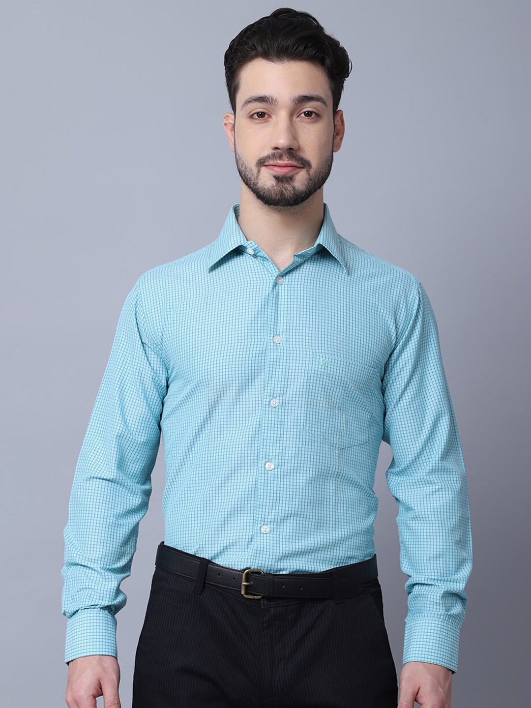 

Cantabil Men Blue Micro Checks Casual Shirt