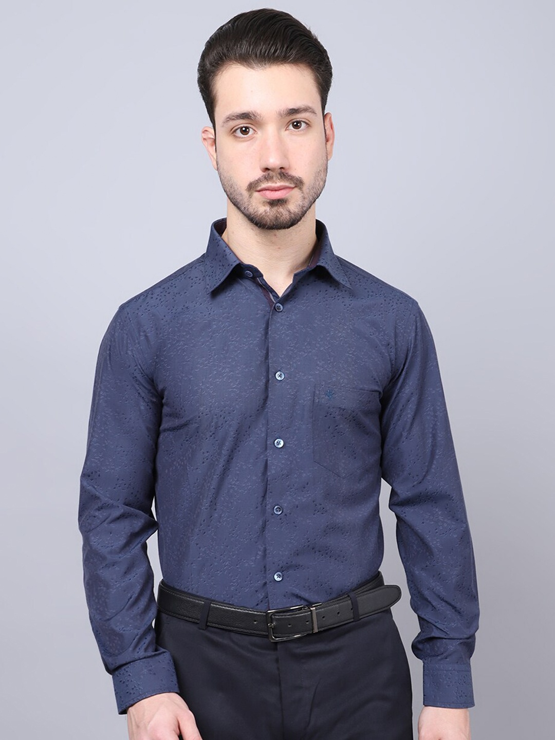 

Cantabil Men Navy Blue Casual Shirt