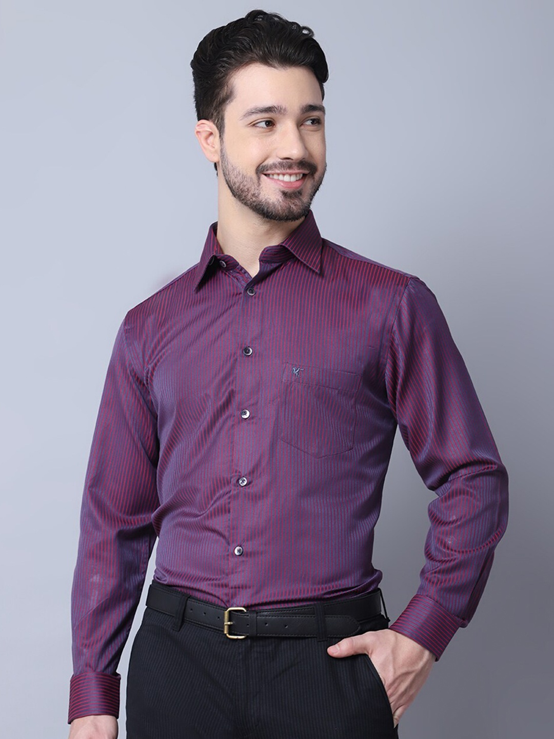 

Cantabil Men Purple Vertical Stripes Striped Formal Shirt