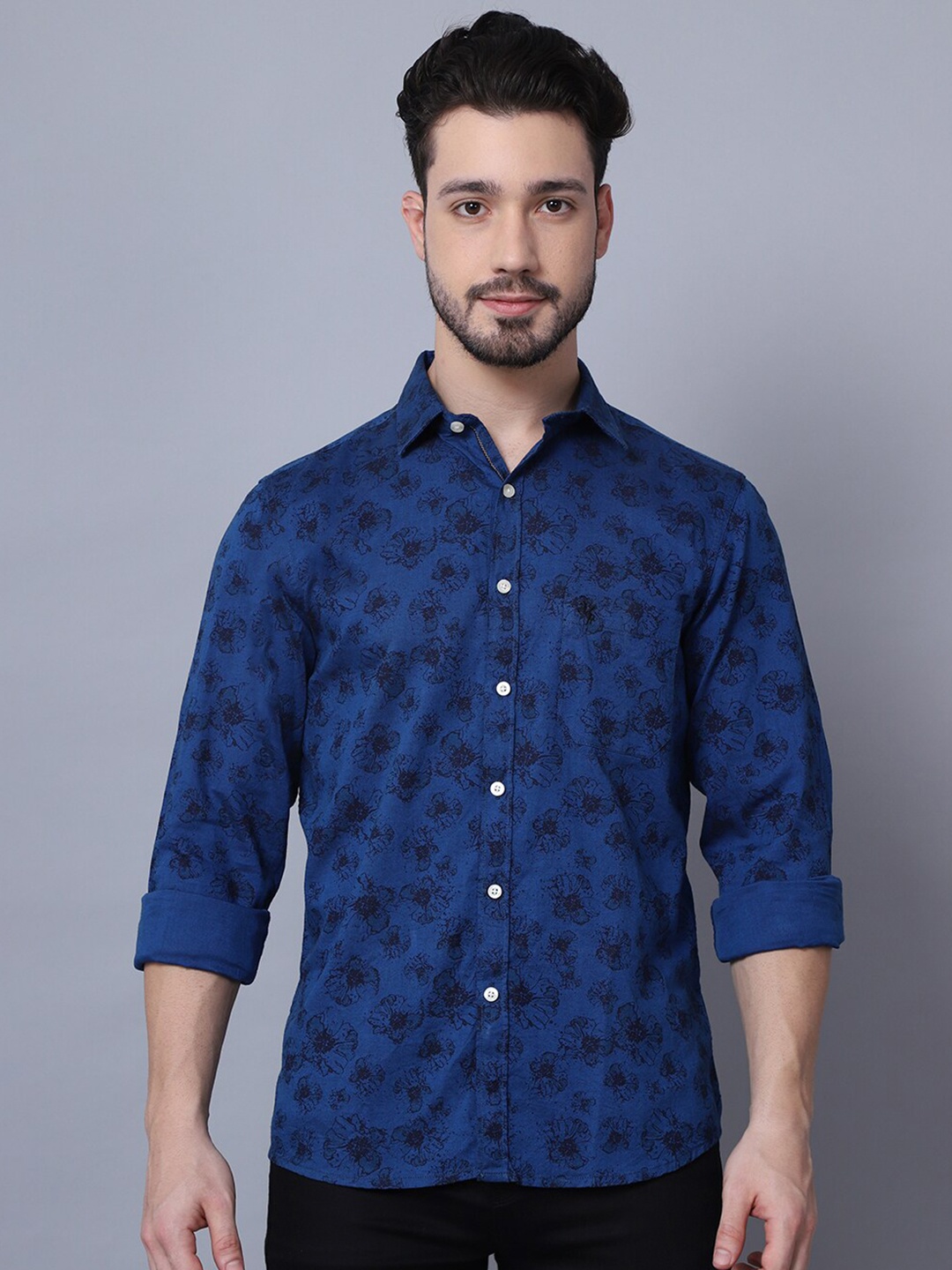 

Cantabil Men Blue Floral Printed Casual Shirt