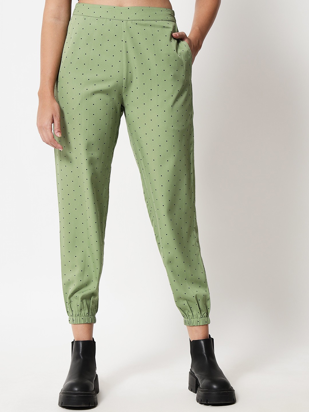 

Yaadleen Women's Green Ethnic Motifs Printed Flared Joggers Trousers