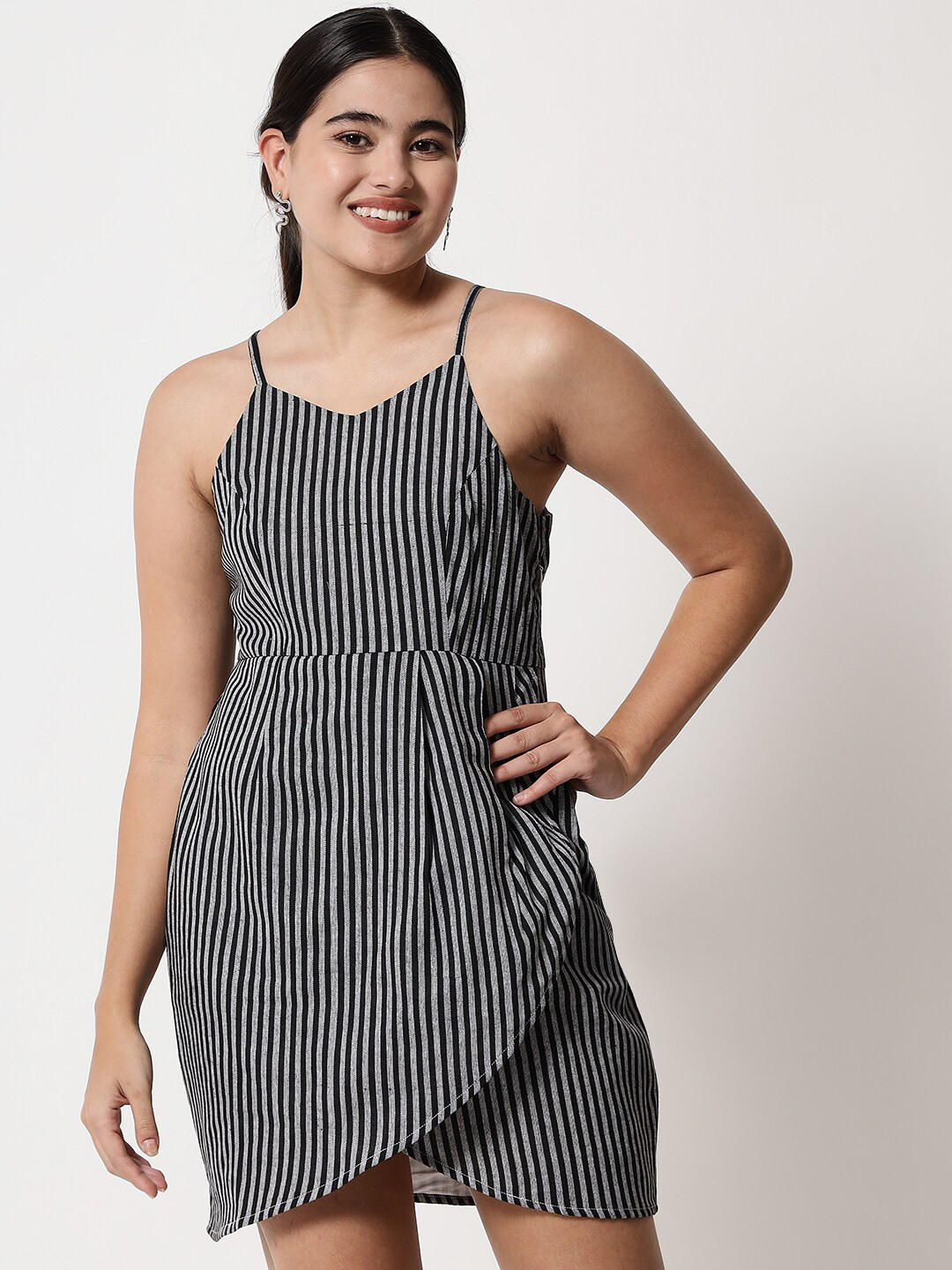 

Yaadleen Women Black Striped Sheath Mini Dress