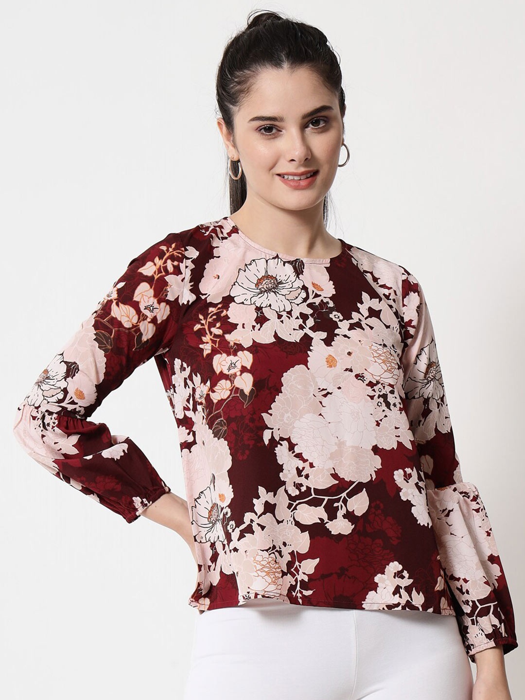 

Yaadleen women Maroon Floral Print Crepe Top