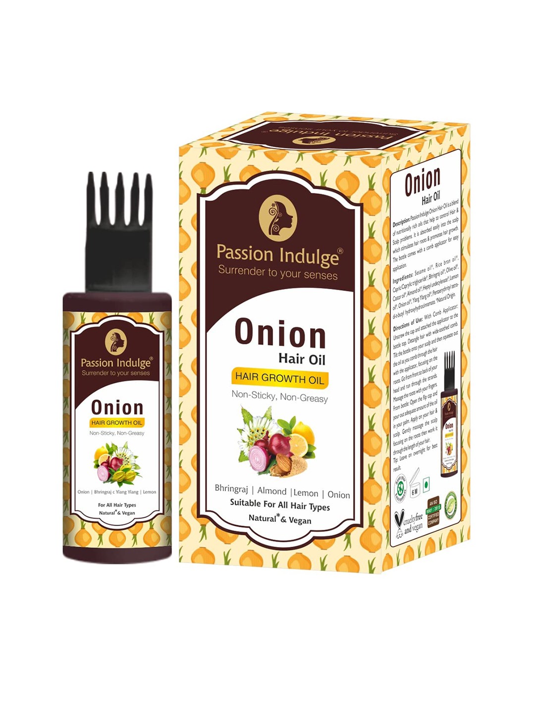 

Passion Indulge Natural Onion Hair Growth Oil-Non Sticky- Non-Greasy -100ml, White