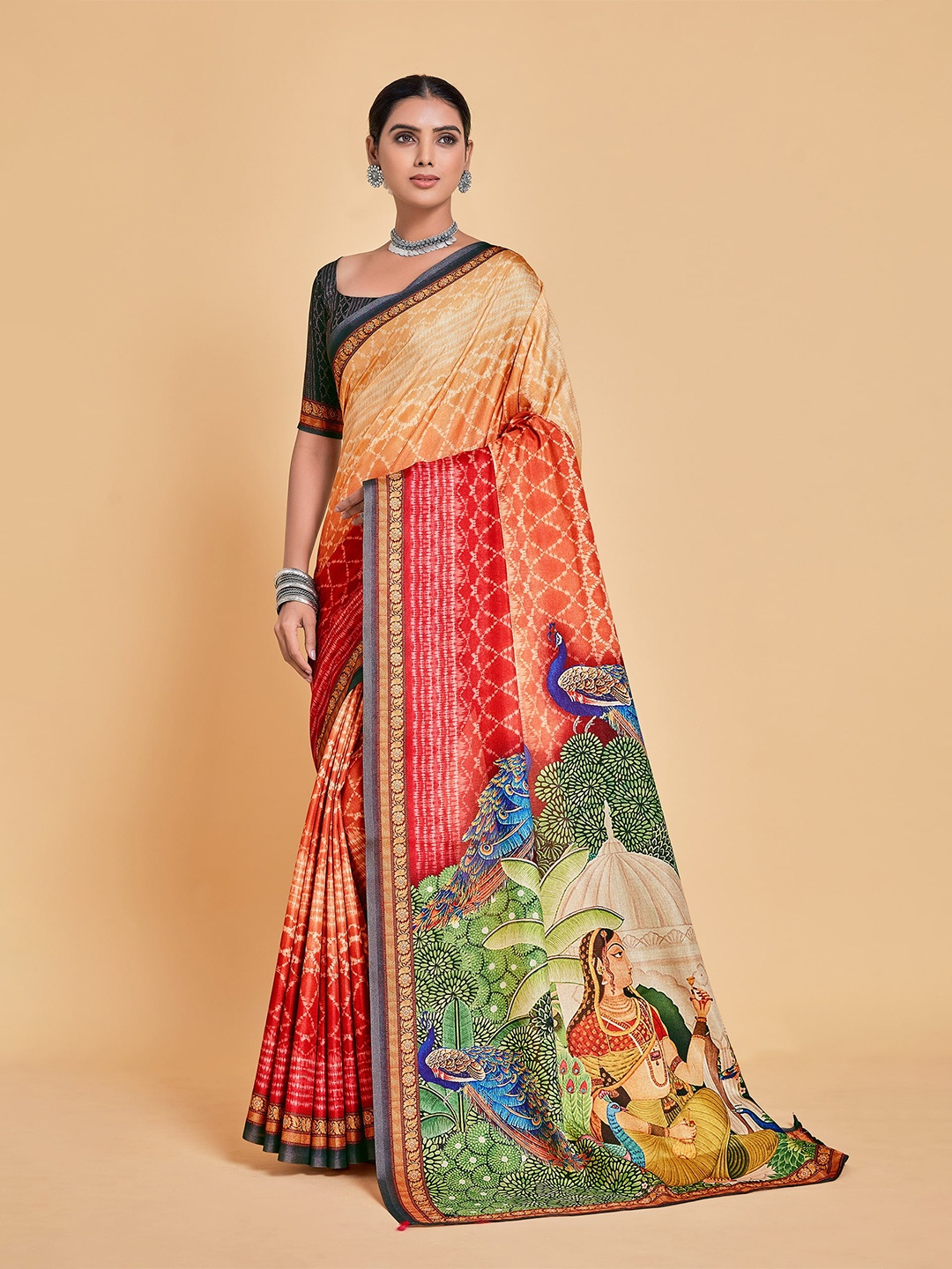 

Sangria Women Peach Sarees