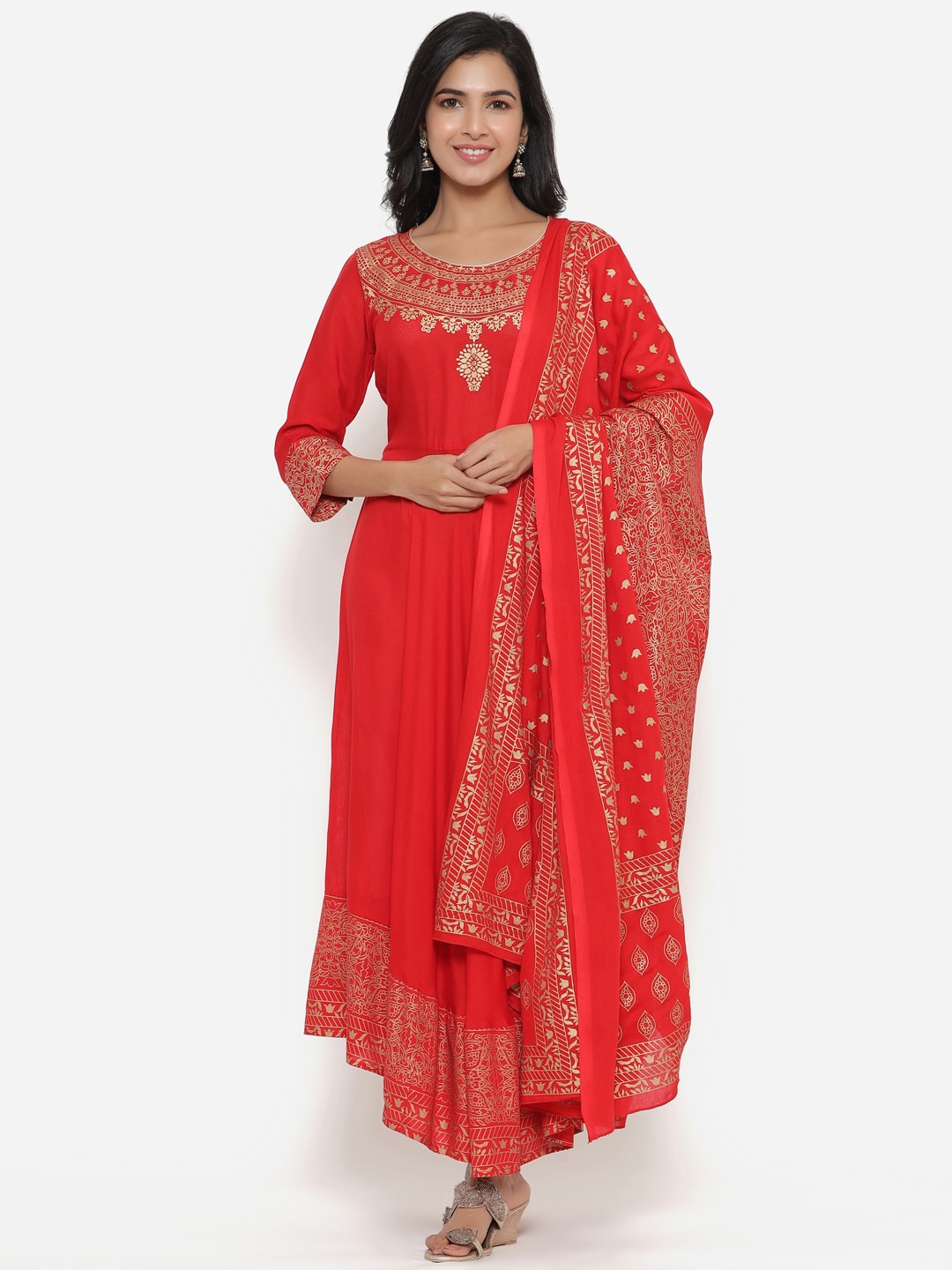 

SBR BABA KURTI Women Red Ethnic Motifs Printed Anarkali Kurta